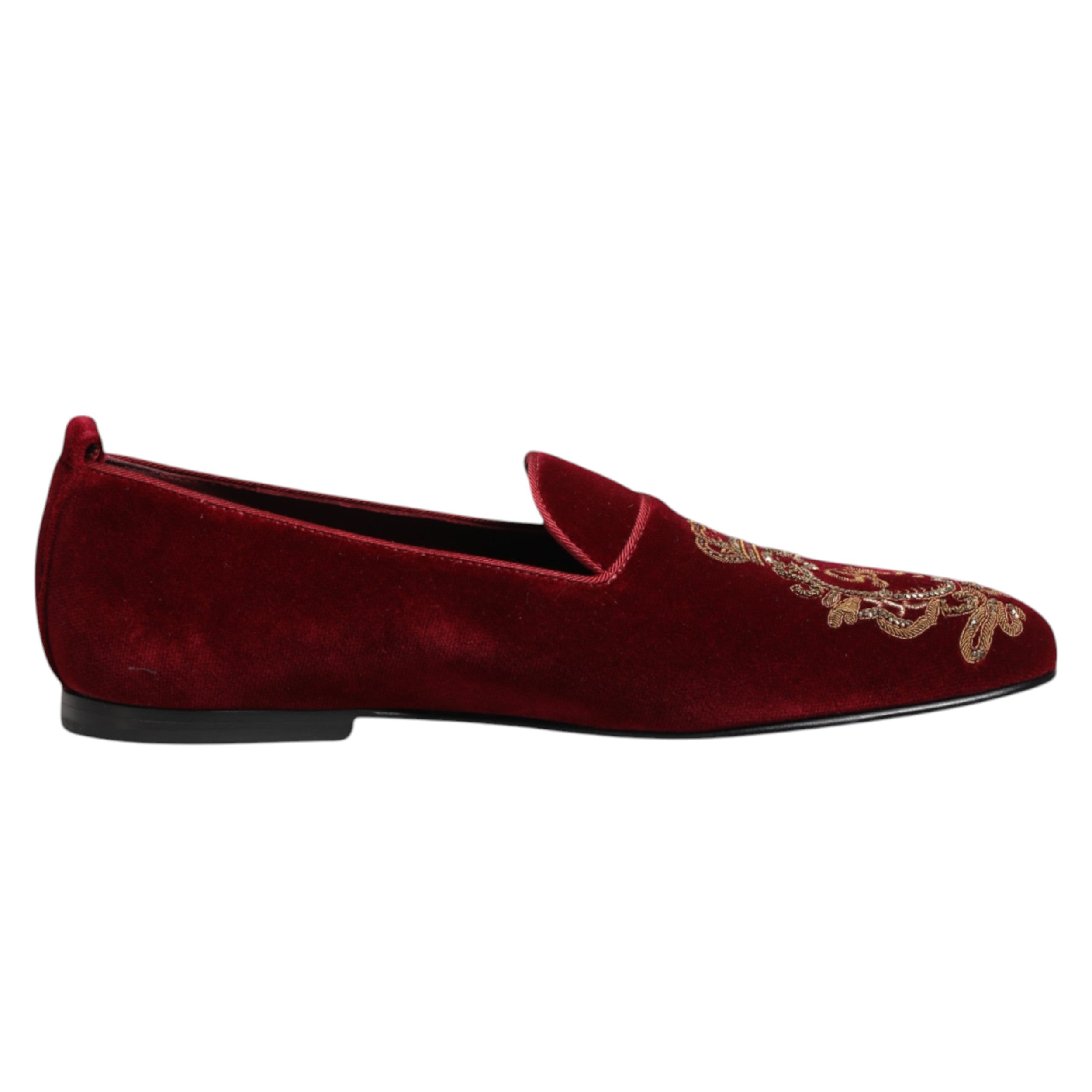 Red Velvet Gold Crown Mens Loafers Shoes - ventzia