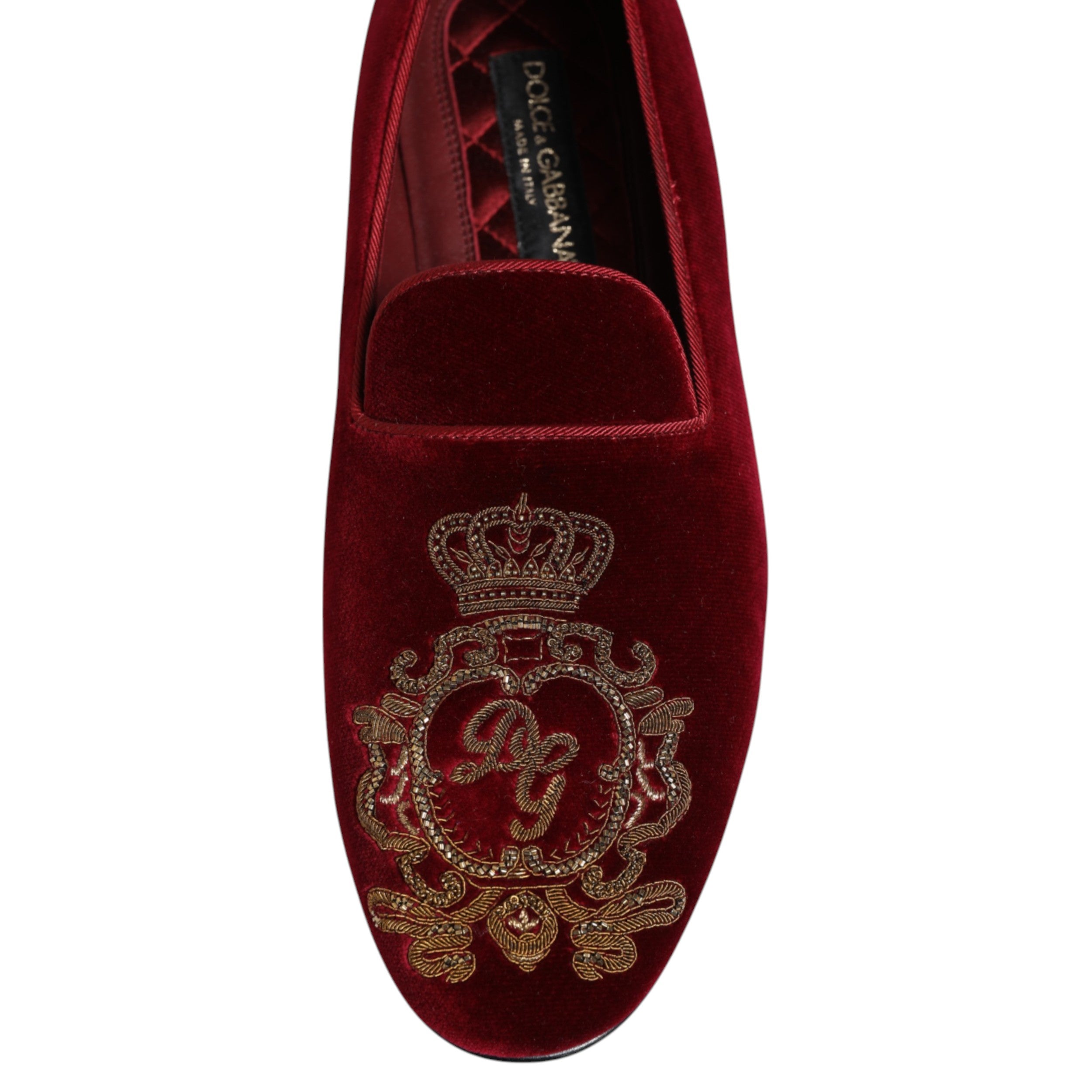 Red Velvet Gold Crown Mens Loafers Shoes - ventzia
