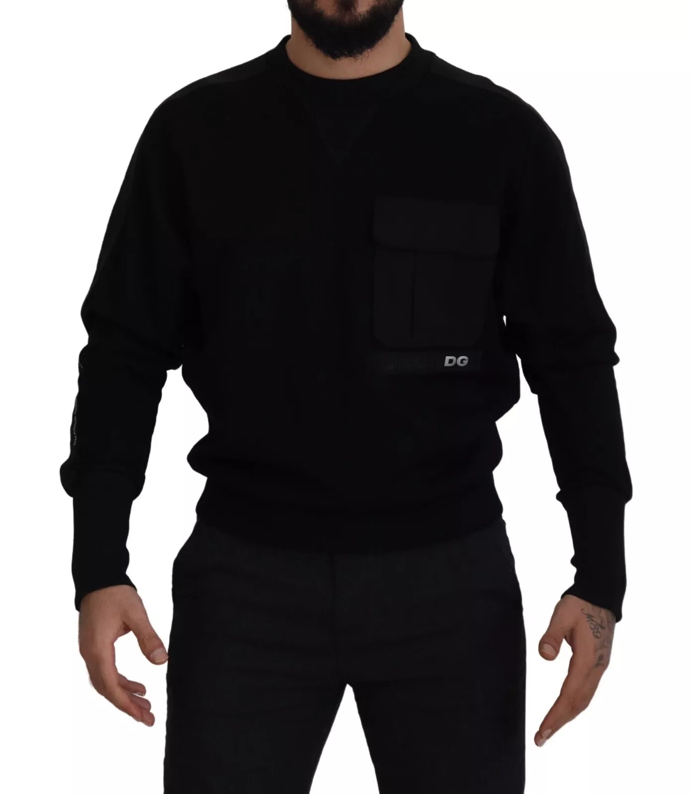 Black Cotton Crewneck Sweatshirt Sweater - ventzia