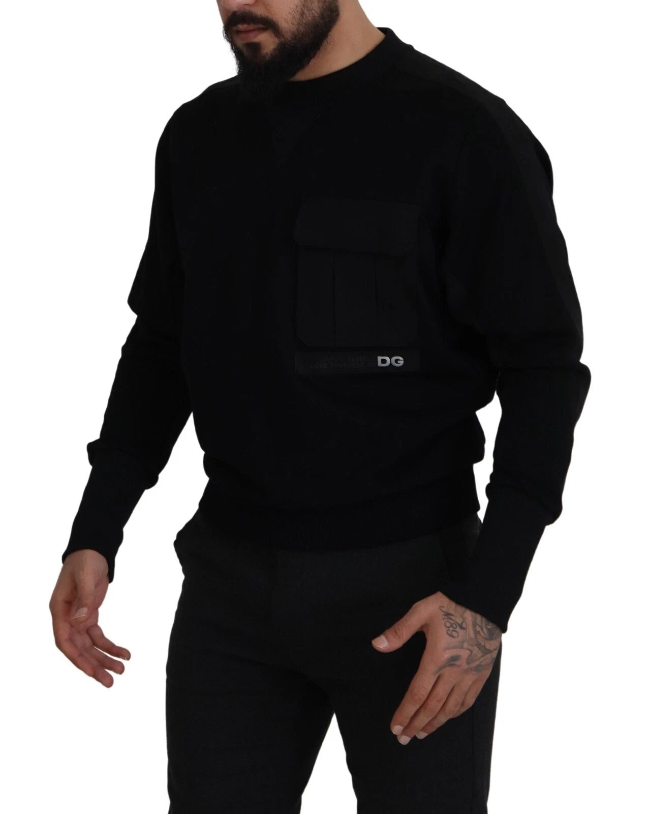 Black Cotton Crewneck Sweatshirt Sweater - ventzia