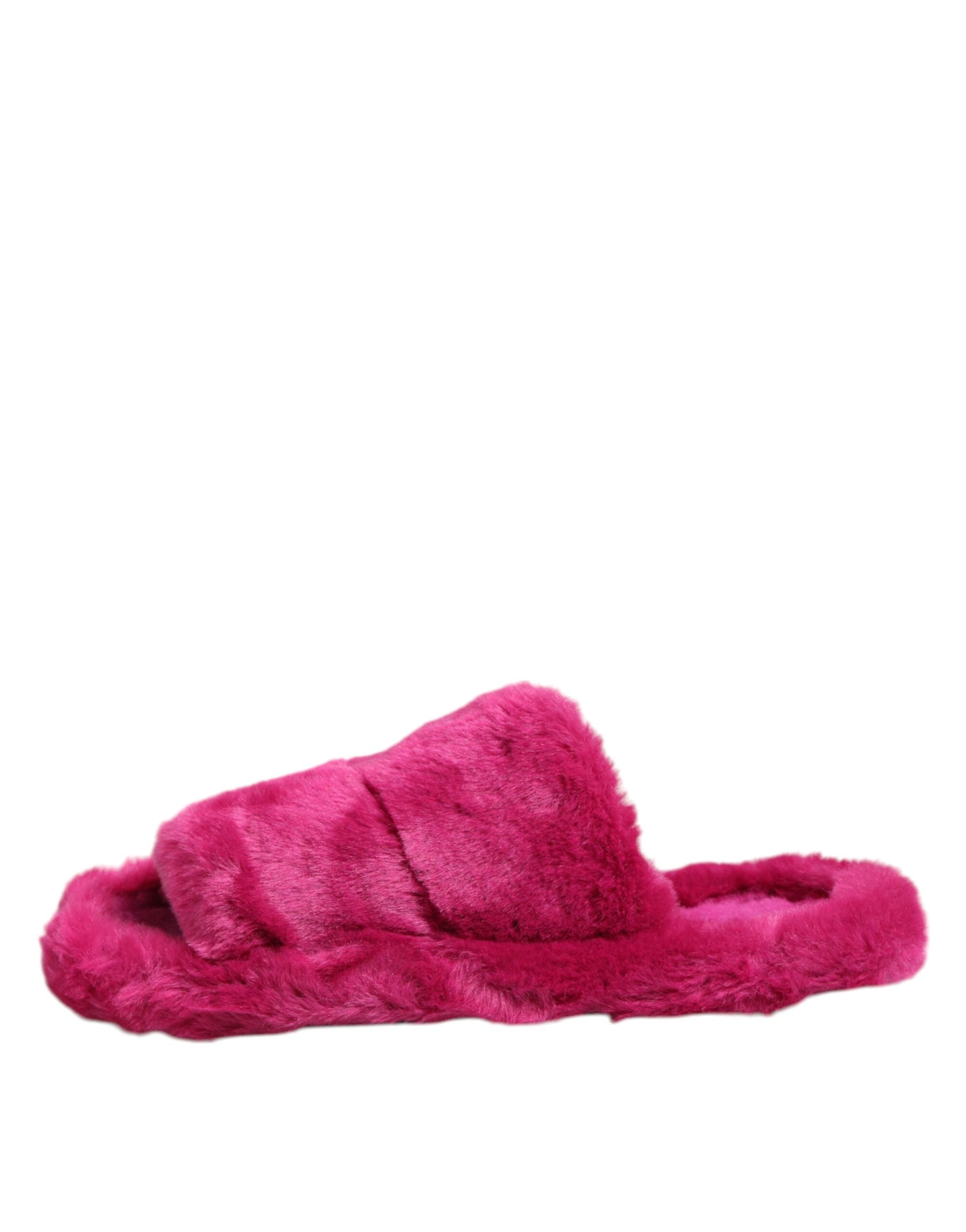 Pink Acrylic Faux Fur Mens Flats Sandals Shoes - ventzia
