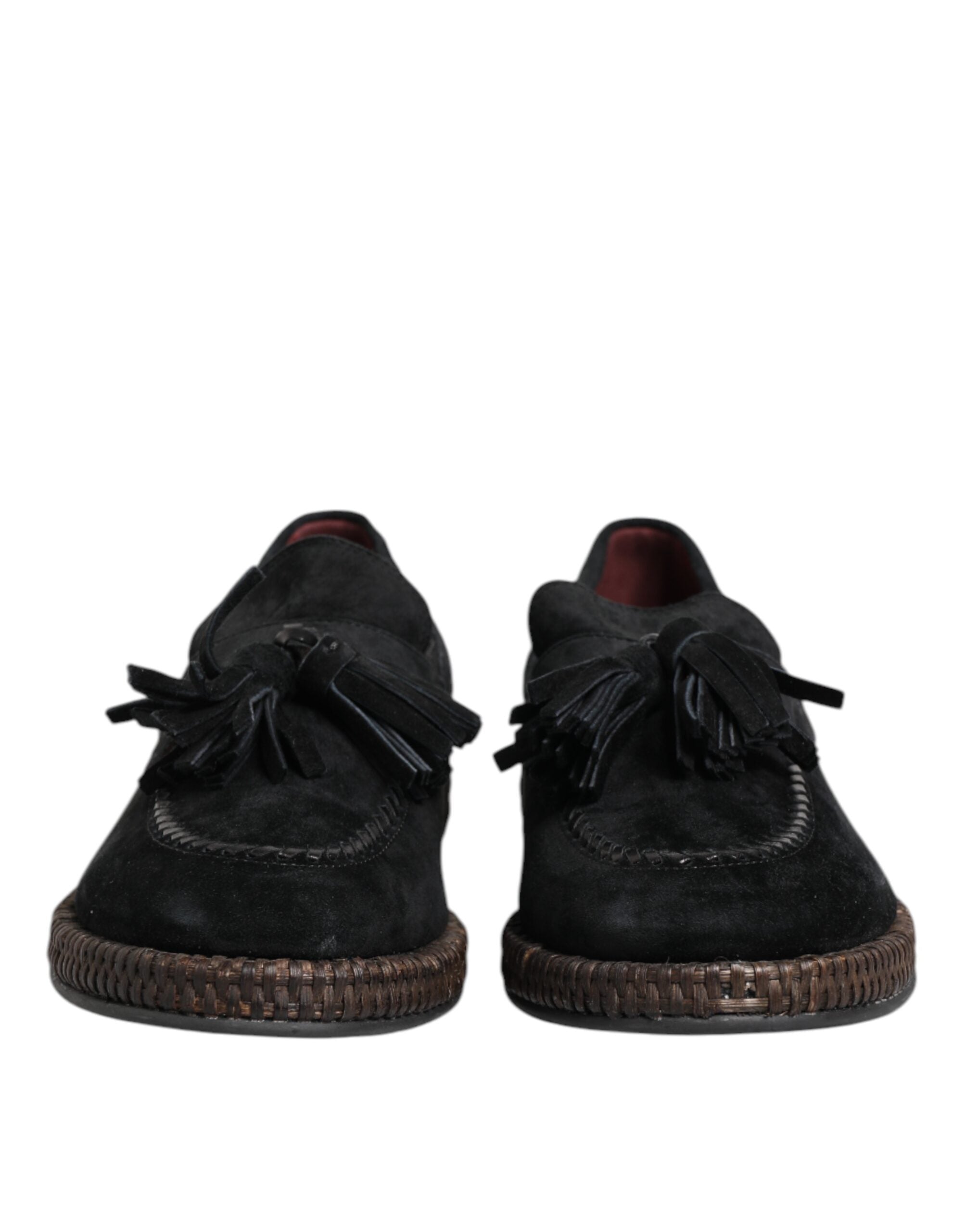 Black Suede Tassel Embellished Loafers Shoes - ventzia