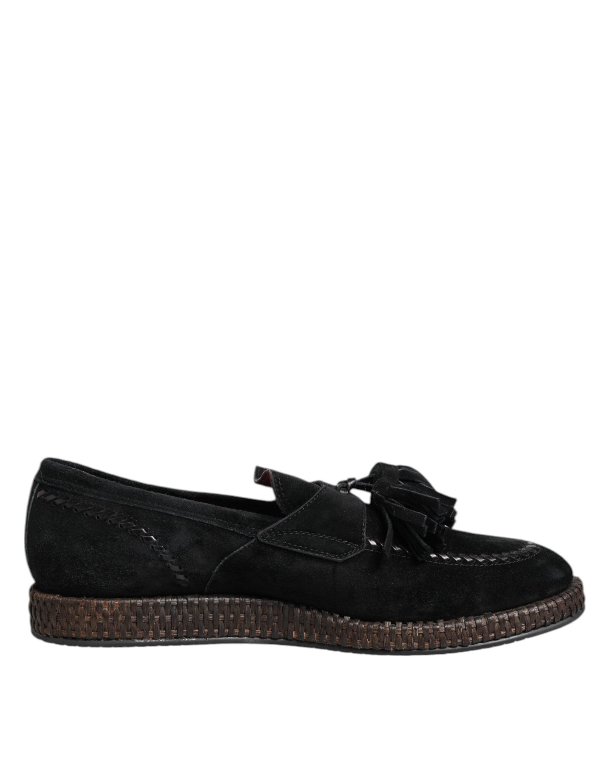 Black Suede Tassel Embellished Loafers Shoes - ventzia