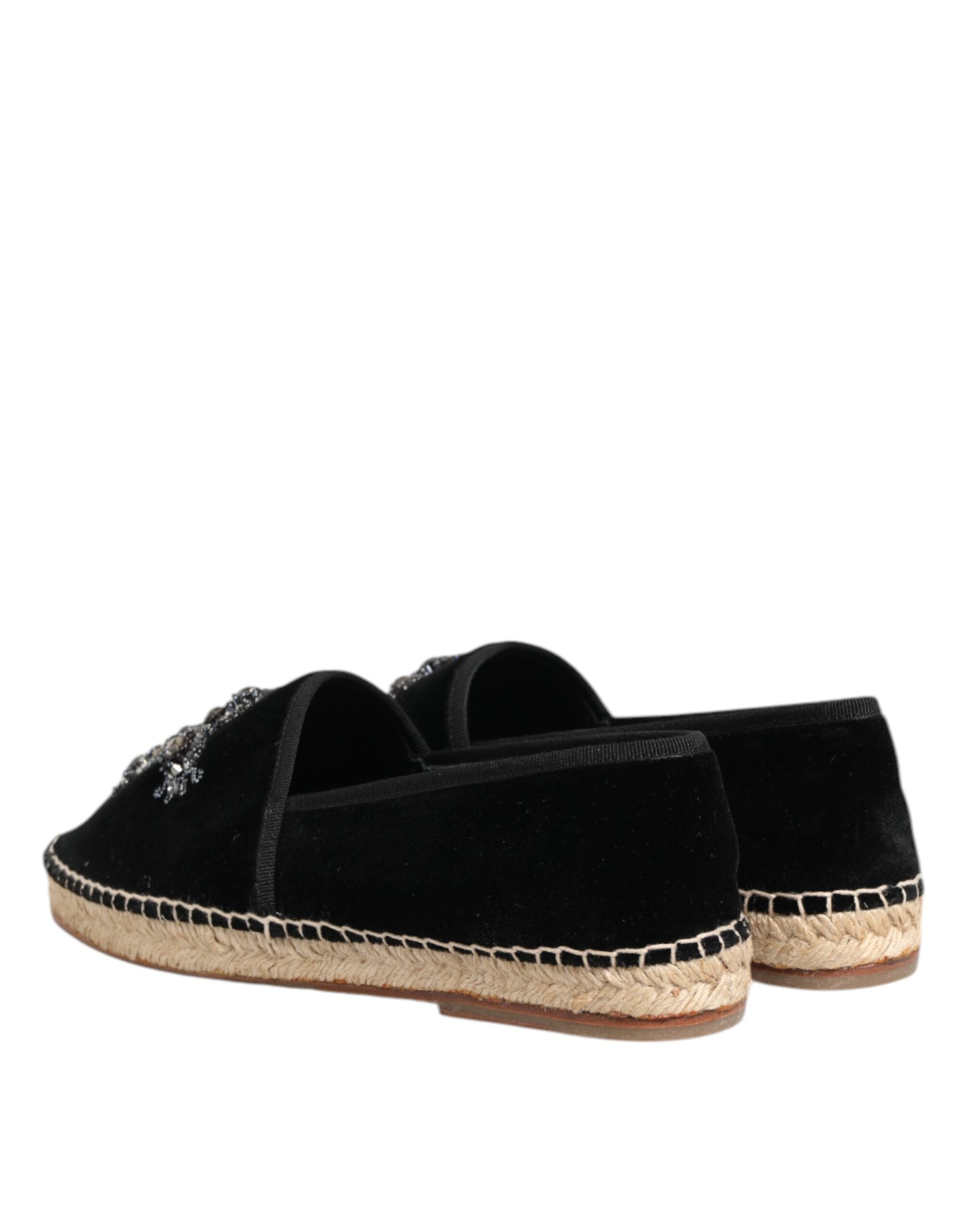 Black Cross Crystal Slip On Espadrille Shoes - ventzia