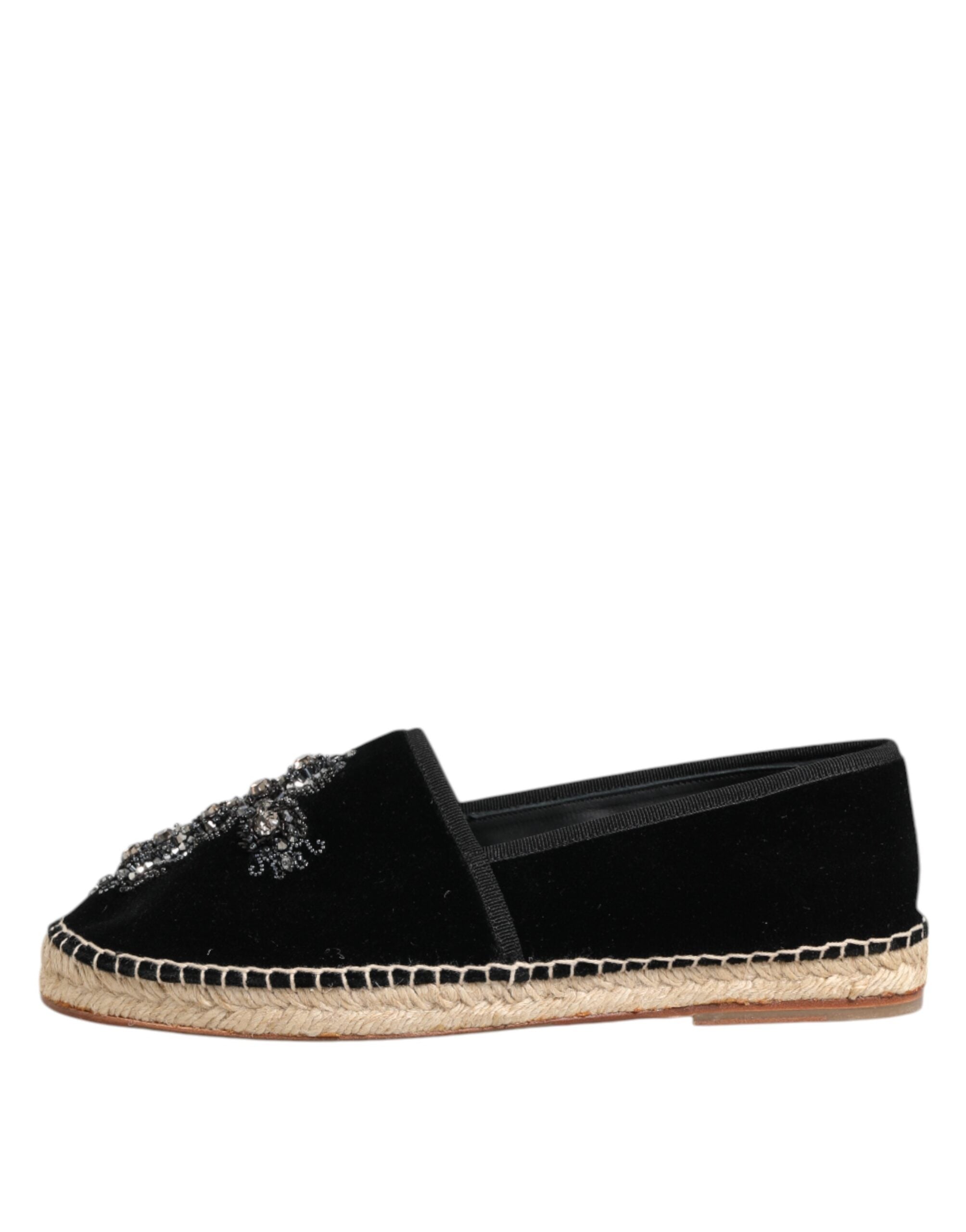 Black Cross Crystal Slip On Espadrille Shoes - ventzia