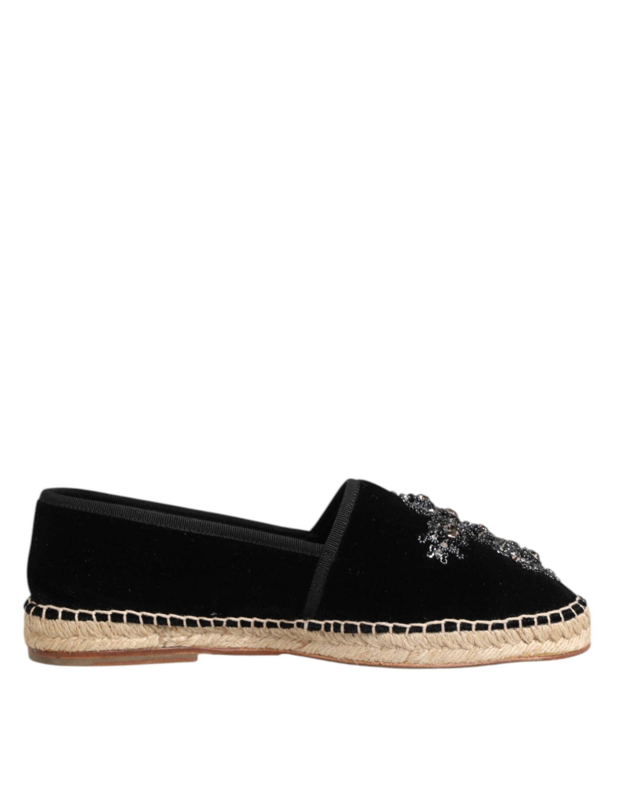 Black Cross Crystal Slip On Espadrille Shoes - ventzia