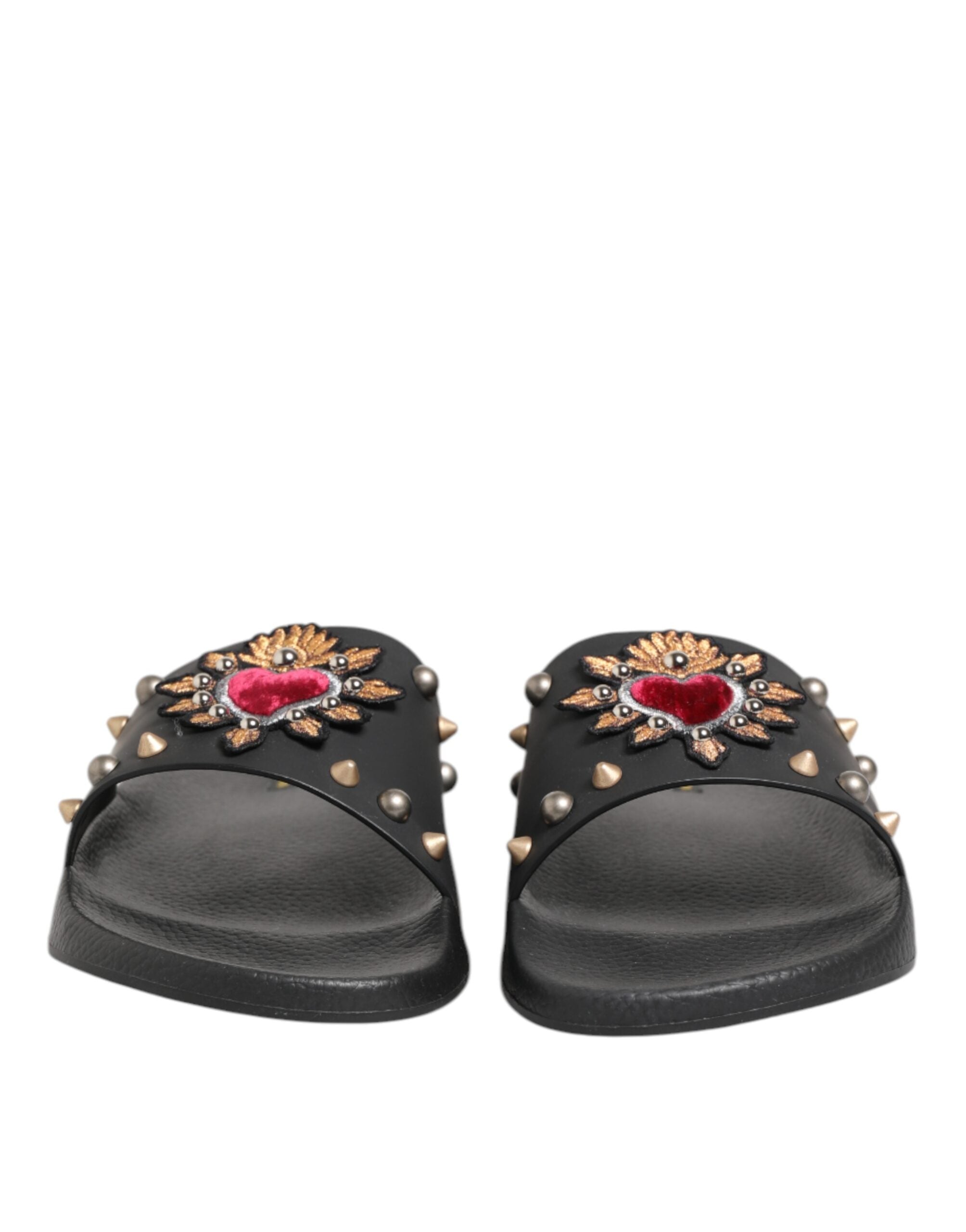 Black Rubber Sacred Heart Slides Men Beachwear Shoes - ventzia