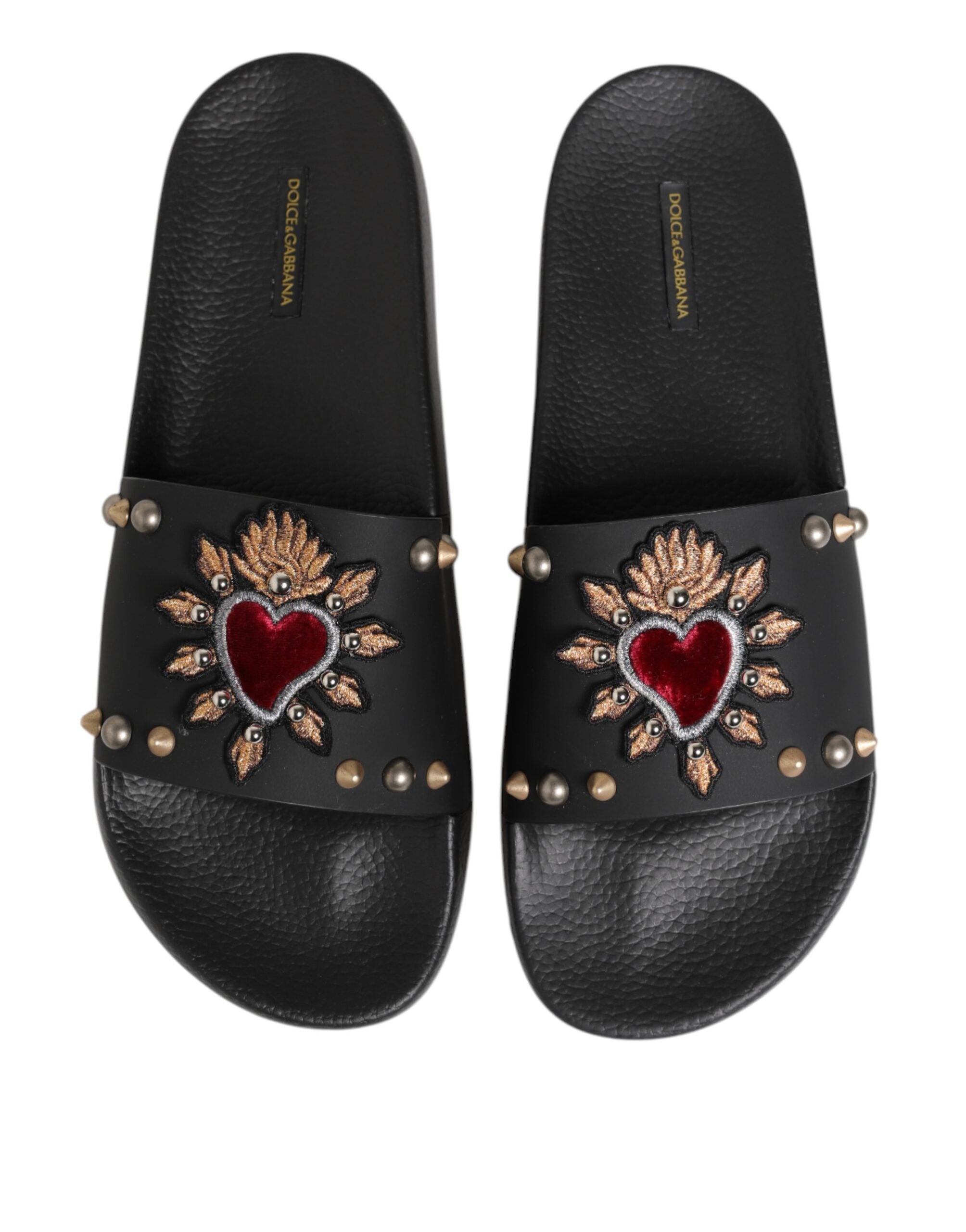 Black Rubber Sacred Heart Slides Men Beachwear Shoes - ventzia