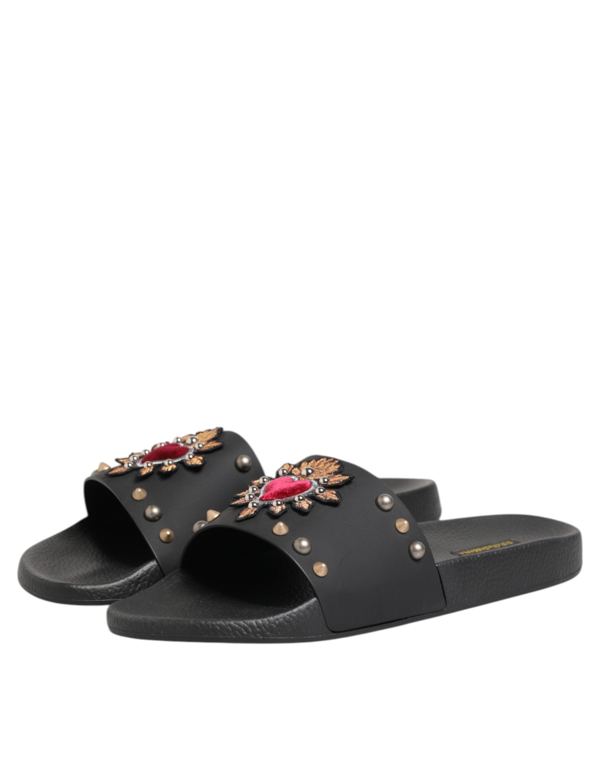 Black Rubber Sacred Heart Slides Men Beachwear Shoes - ventzia