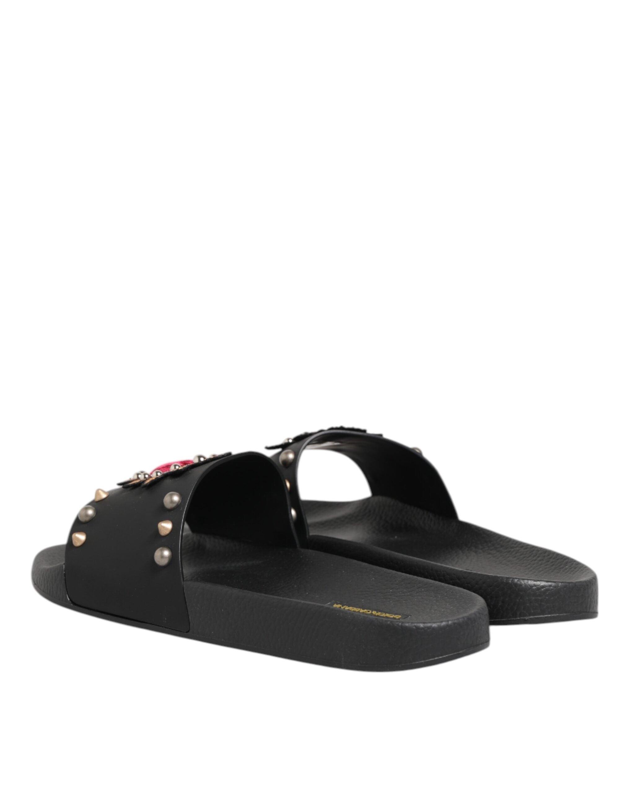 Black Rubber Sacred Heart Slides Men Beachwear Shoes - ventzia