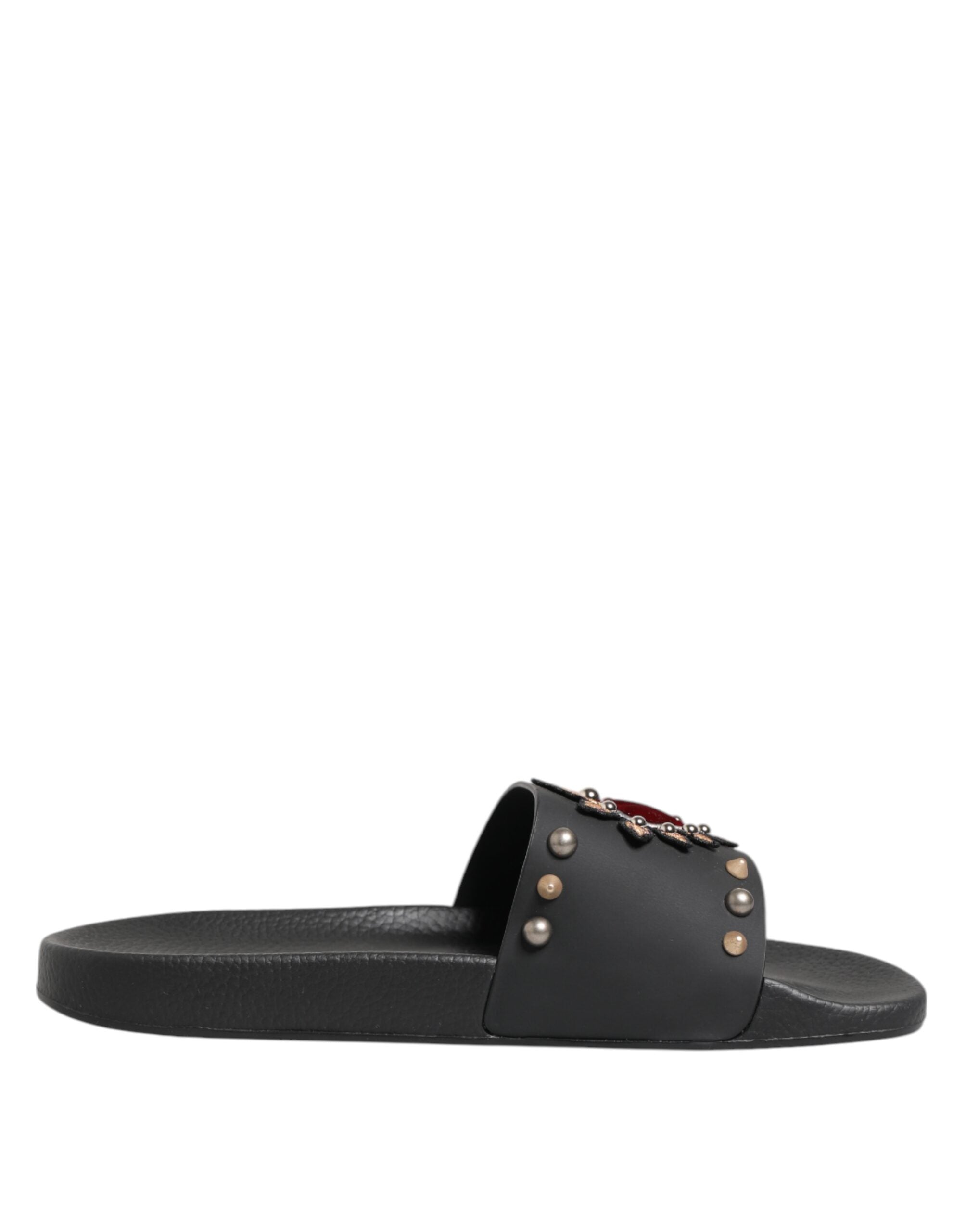 Black Rubber Sacred Heart Slides Men Beachwear Shoes - ventzia