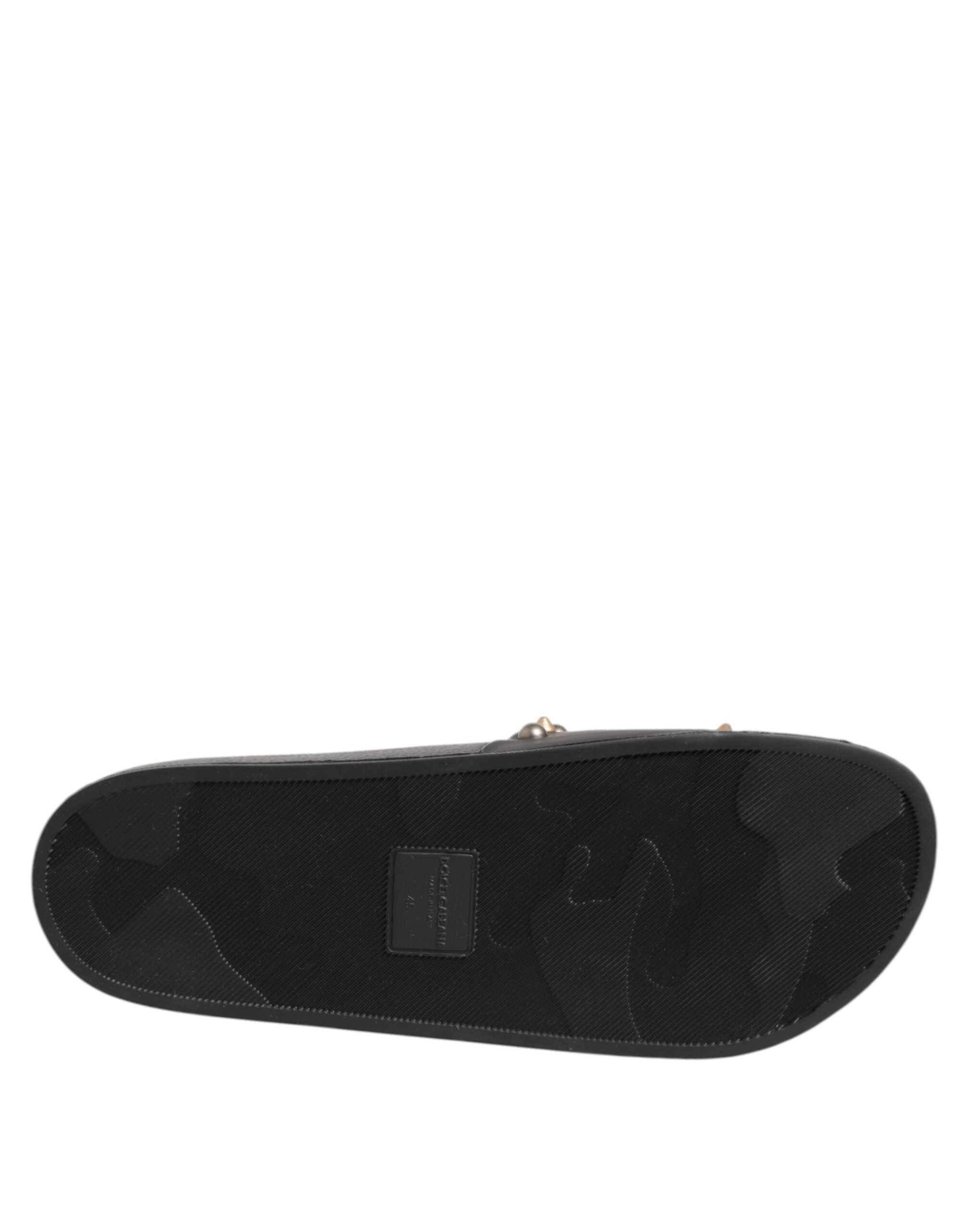 Black Rubber Sacred Heart Slides Men Beachwear Shoes - ventzia