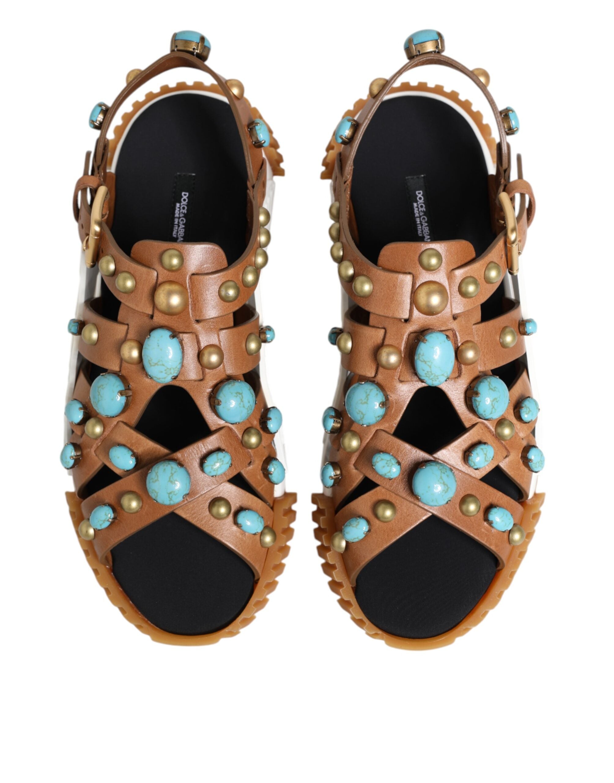 Brown Leather Studded Slides Sandals Shoes - ventzia
