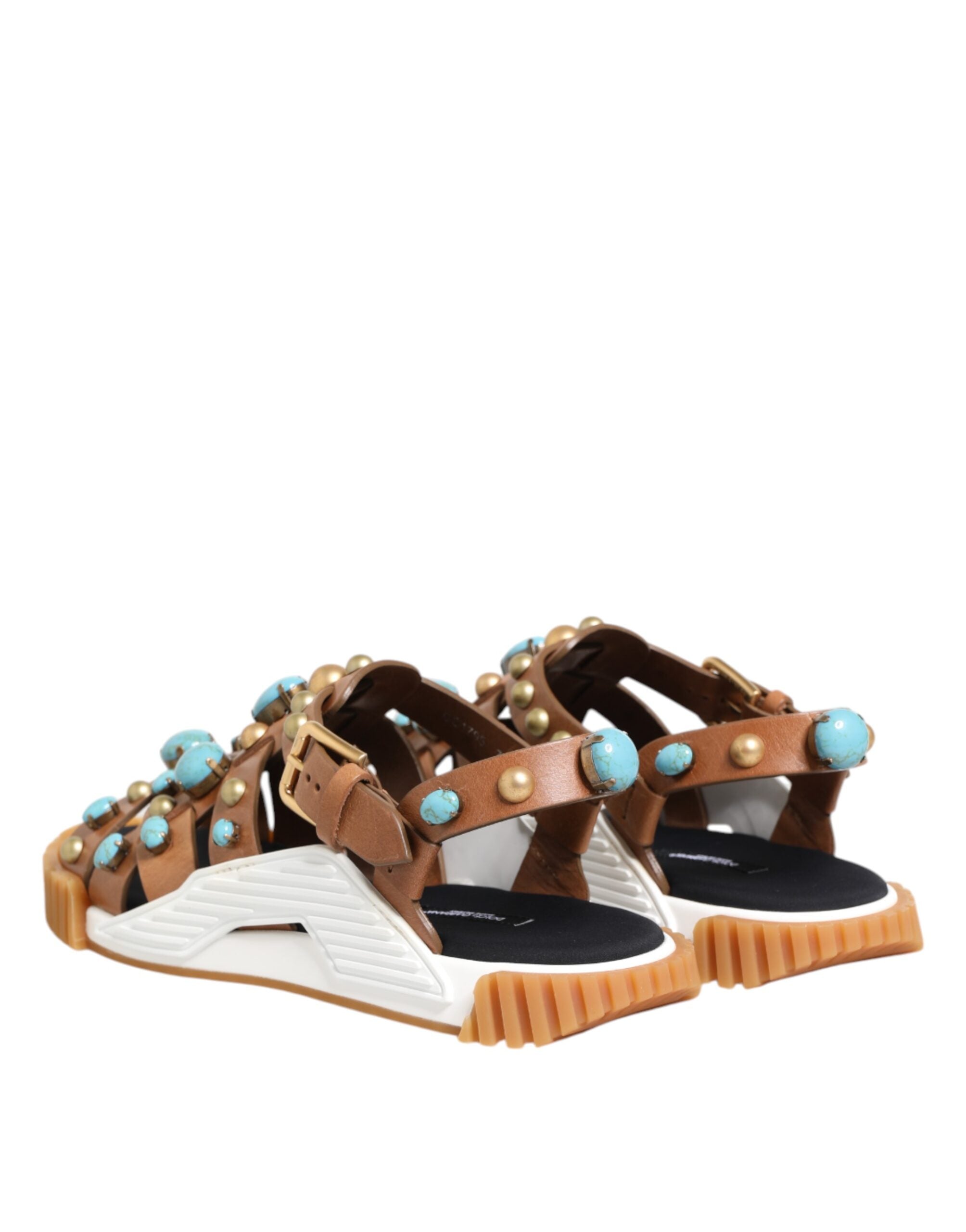 Brown Leather Studded Slides Sandals Shoes - ventzia