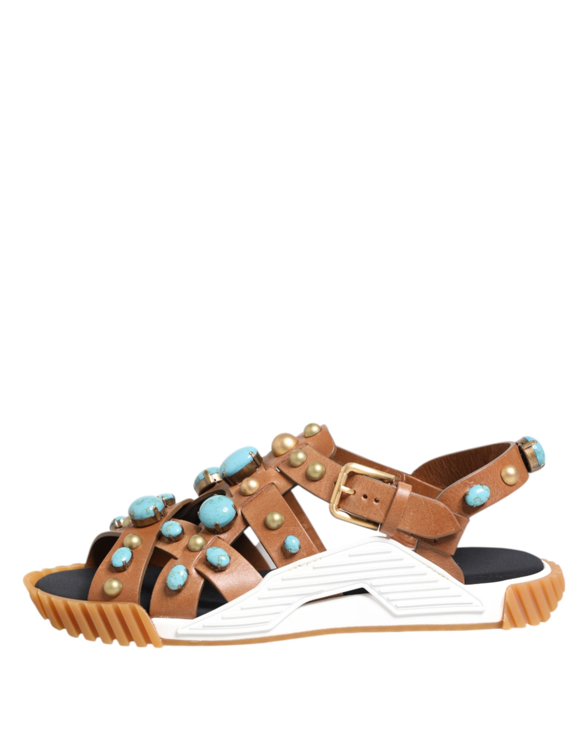 Brown Leather Studded Slides Sandals Shoes - ventzia