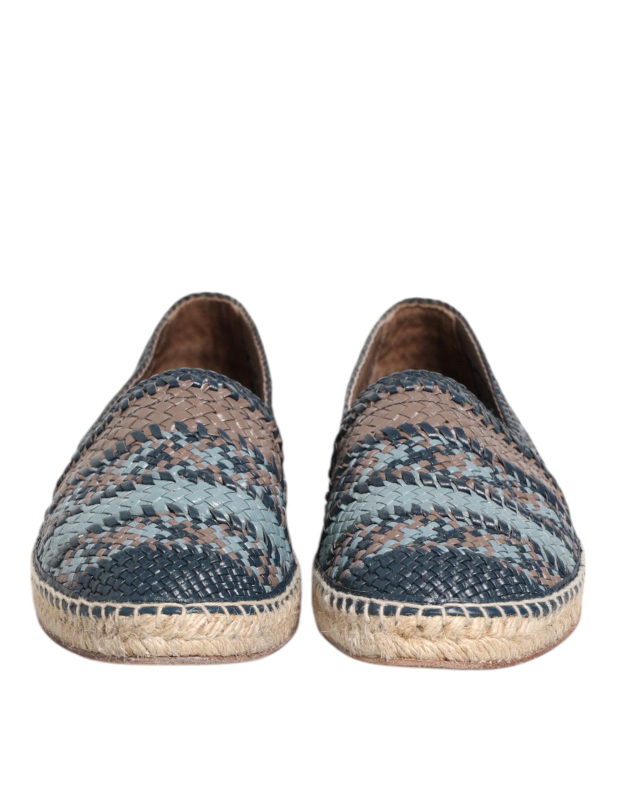 Blue Gray Woven Leather Buffalo Espadrille Shoes - ventzia