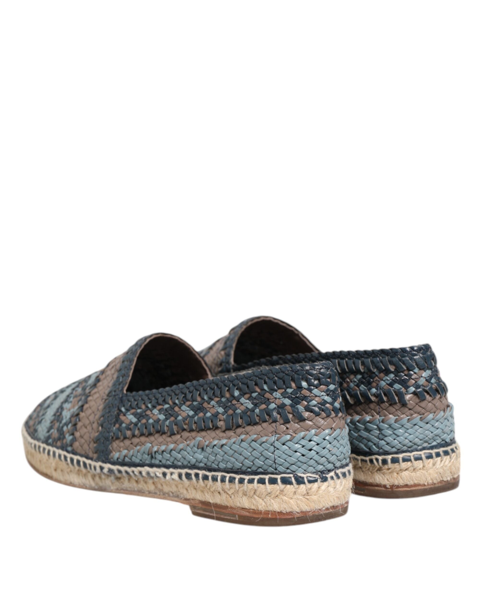 Blue Gray Woven Leather Buffalo Espadrille Shoes - ventzia