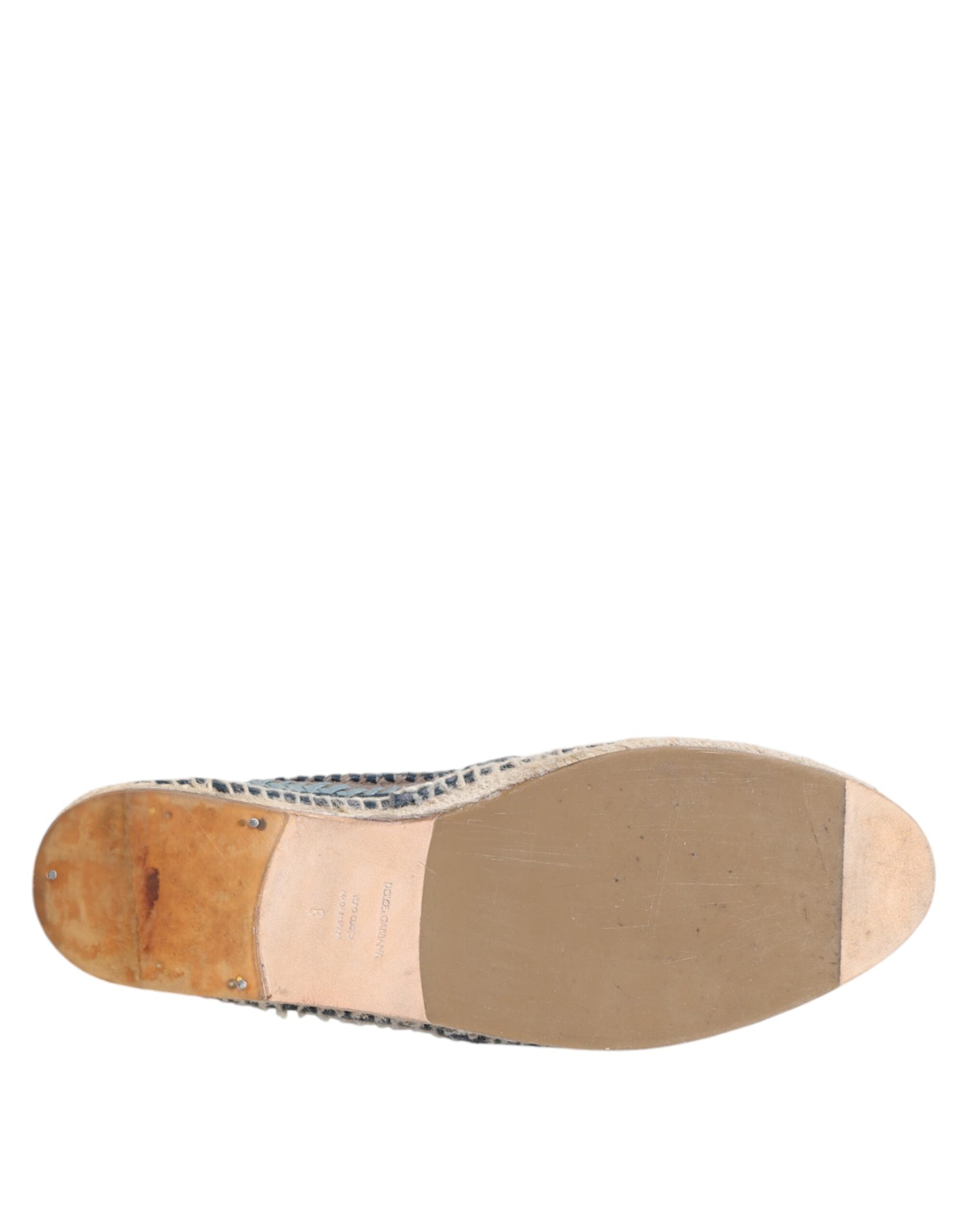 Blue Gray Woven Leather Buffalo Espadrille Shoes - ventzia