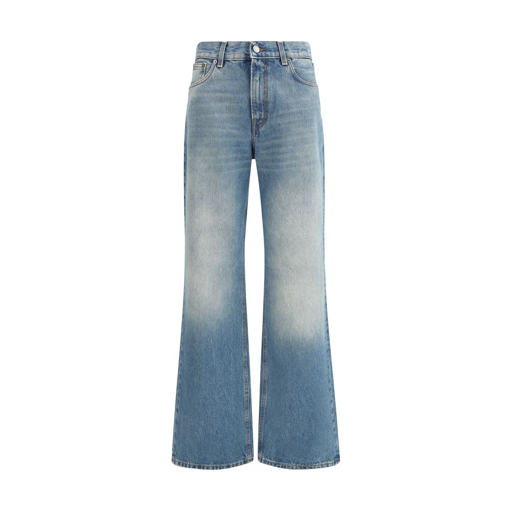Light Blue Cotton Flared Jeans - ventzia