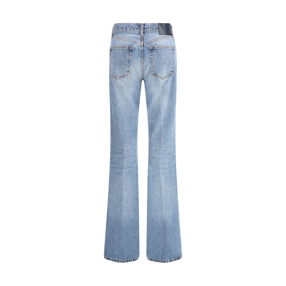 Light Blue Cotton Flared Jeans - ventzia