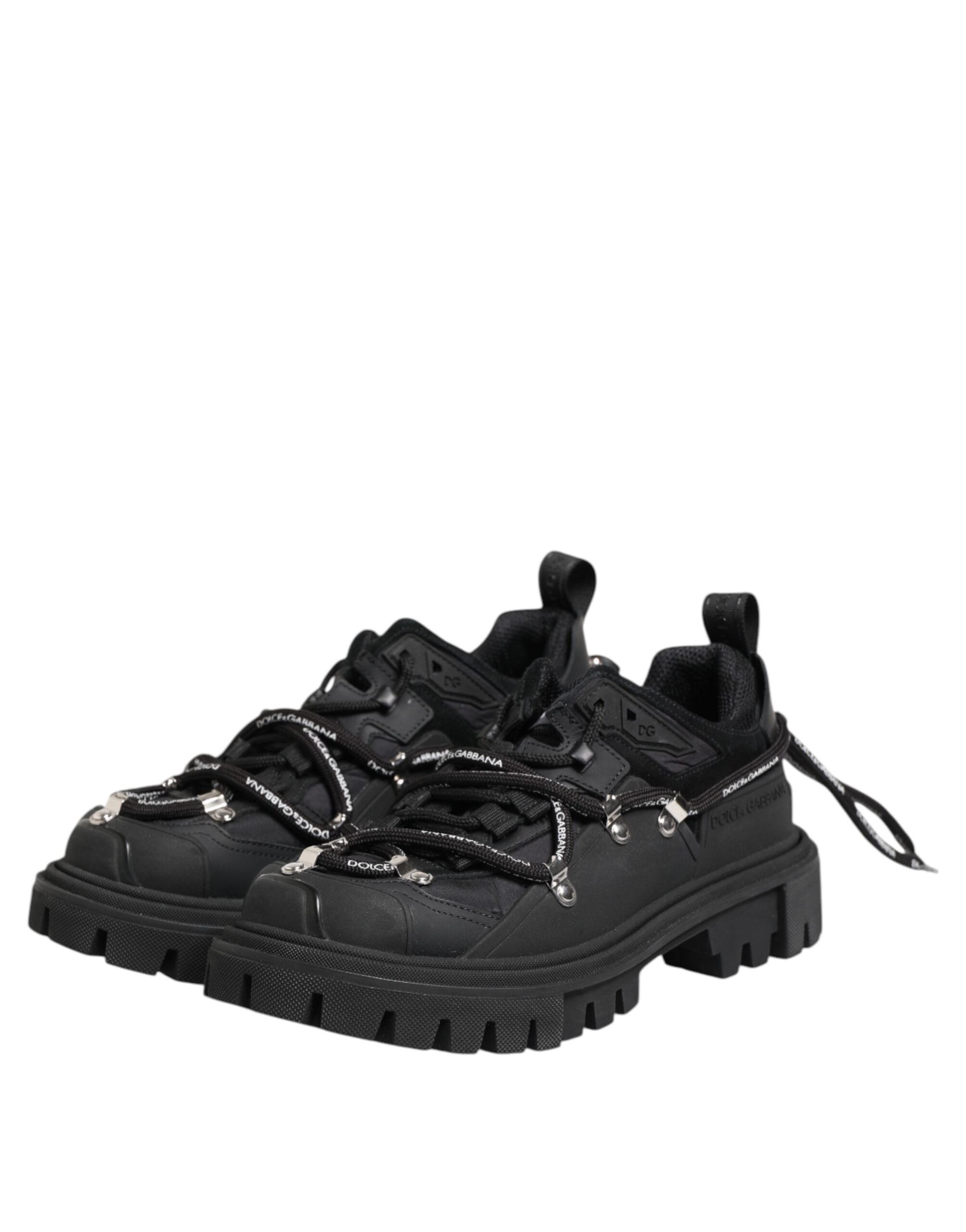 Black Low Top Lace Up Trekking Sneakers Shoes - ventzia