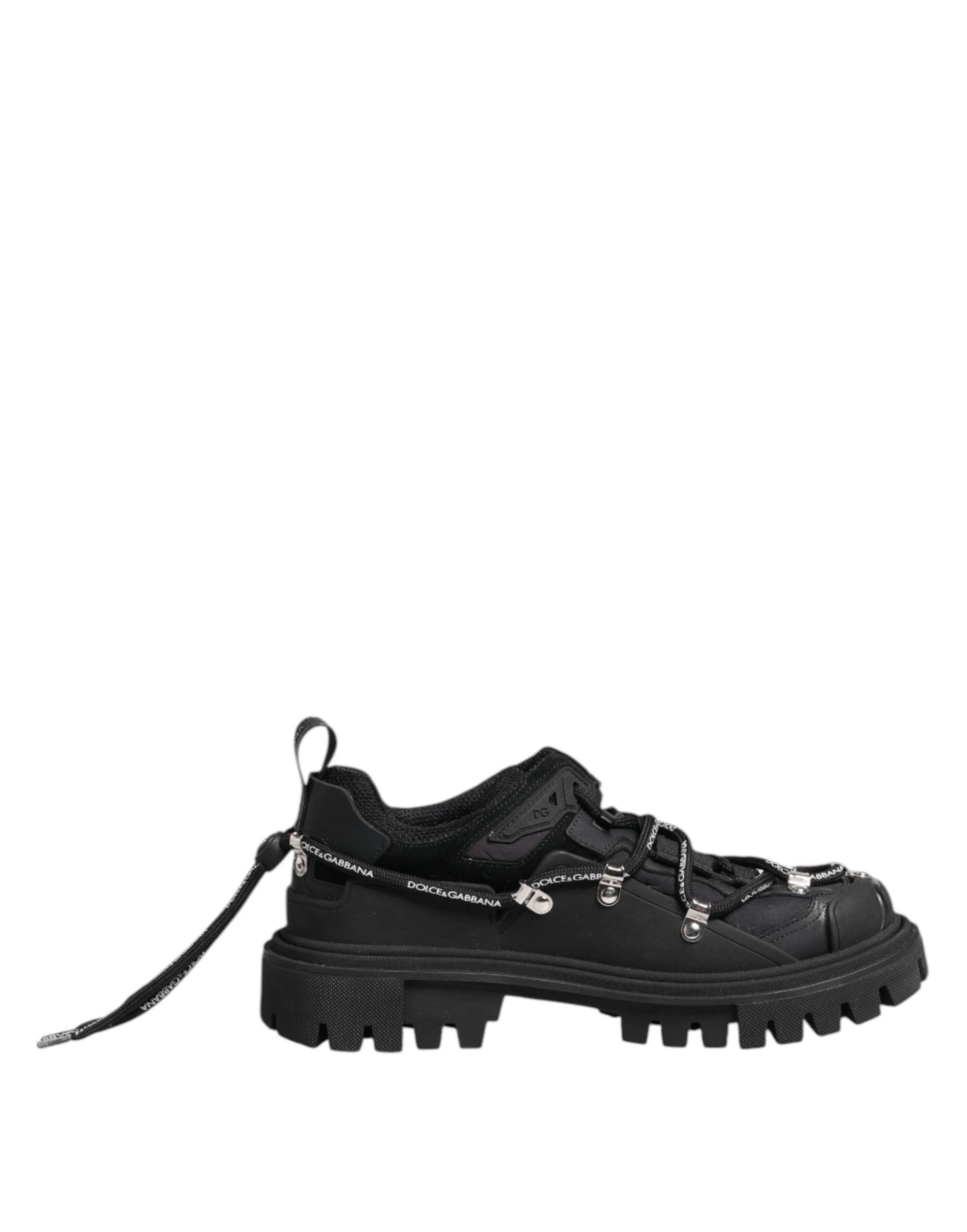Black Low Top Lace Up Trekking Sneakers Shoes - ventzia