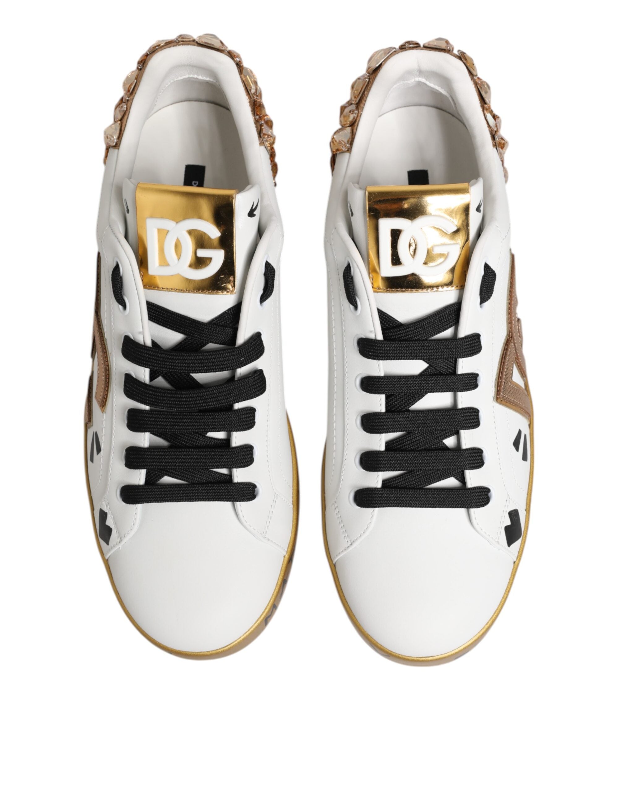 White Gold Crystal Portofino Sneakers Shoes - ventzia
