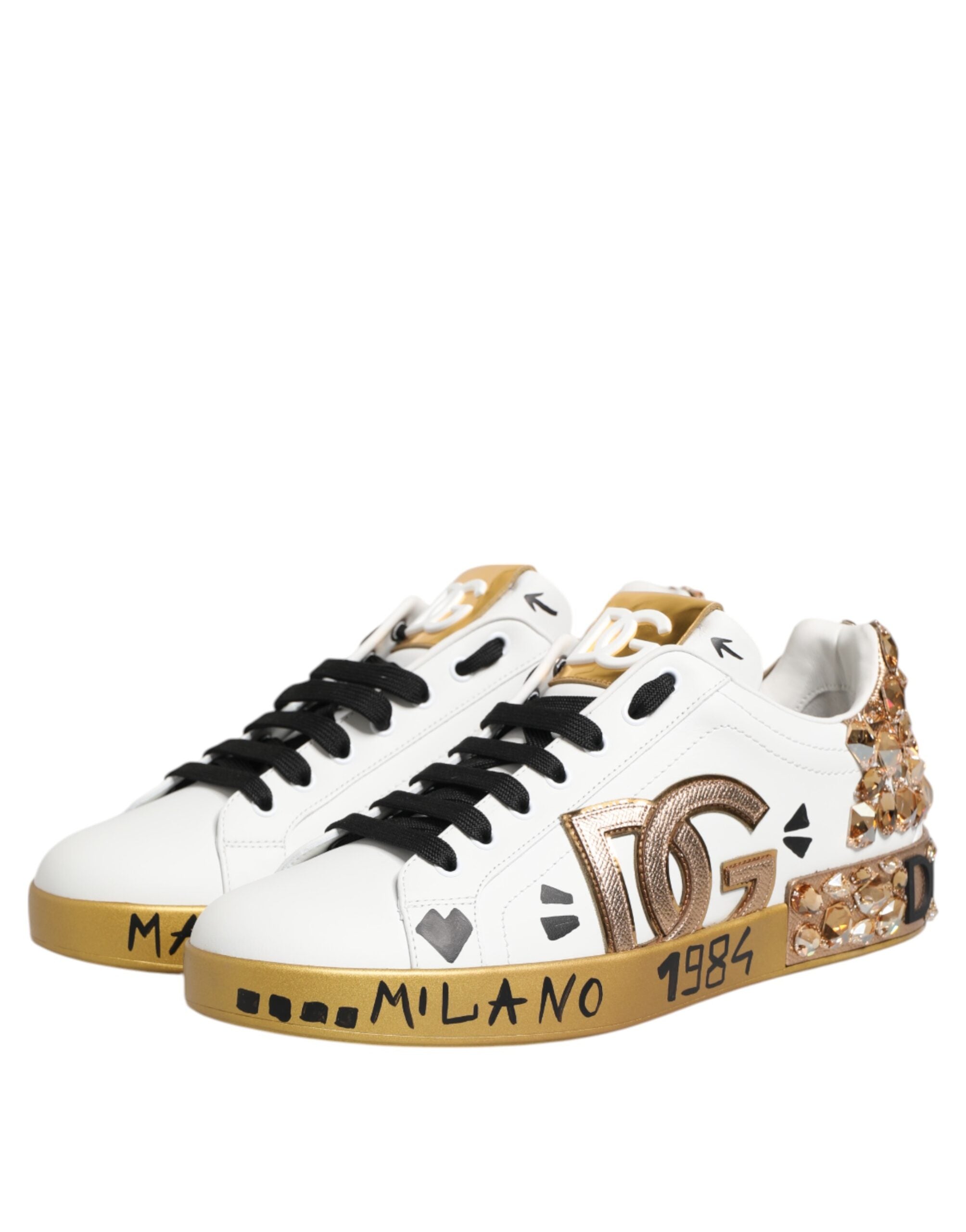 White Gold Crystal Portofino Sneakers Shoes - ventzia