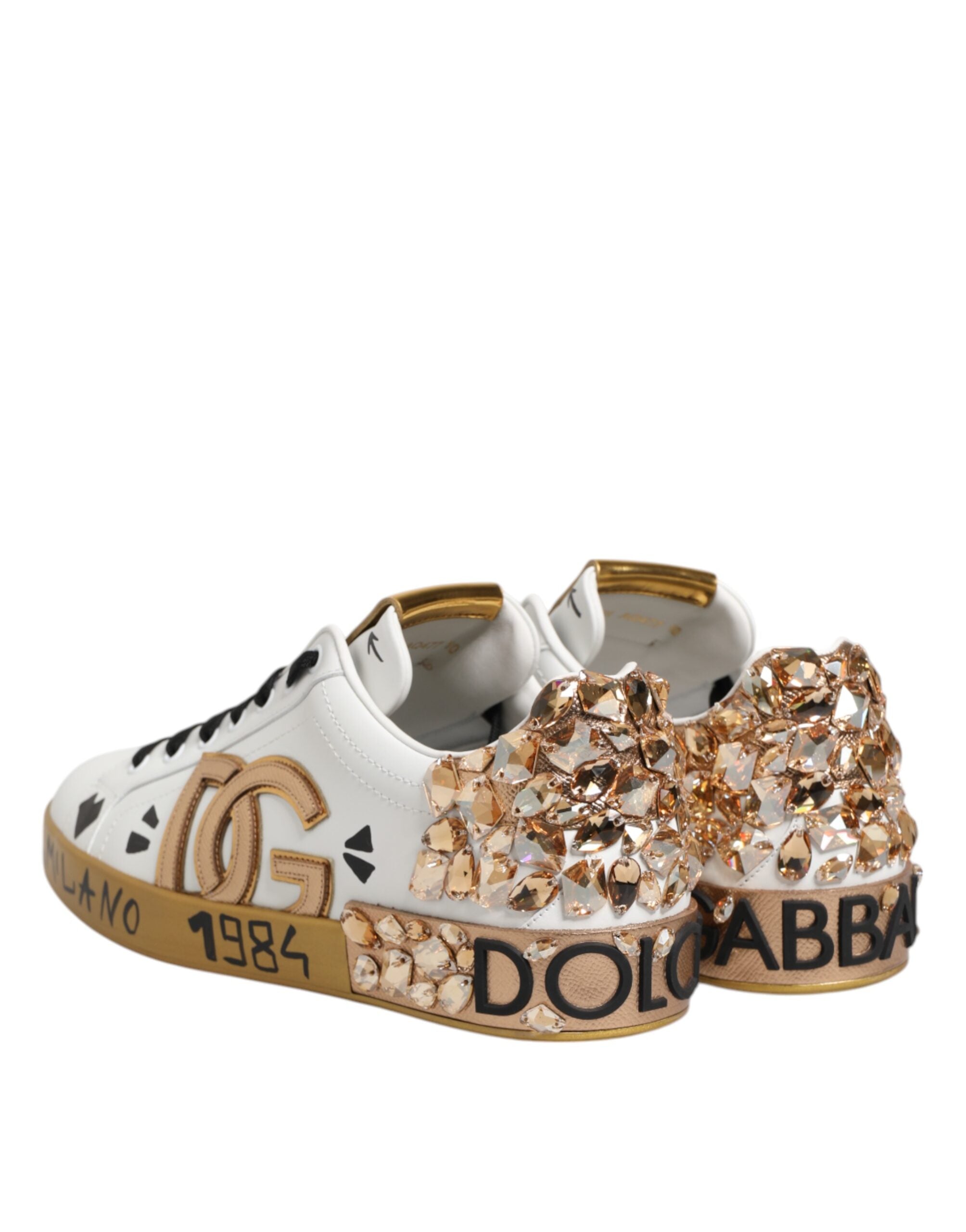 White Gold Crystal Portofino Sneakers Shoes - ventzia