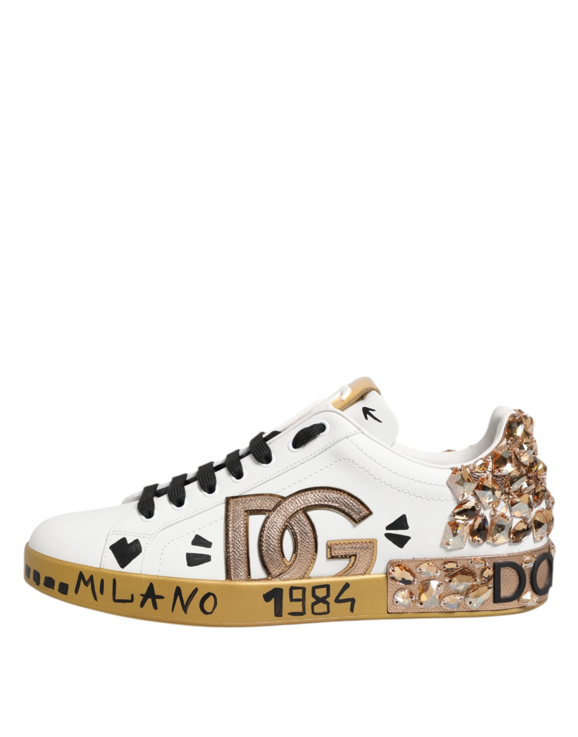 White Gold Crystal Portofino Sneakers Shoes - ventzia