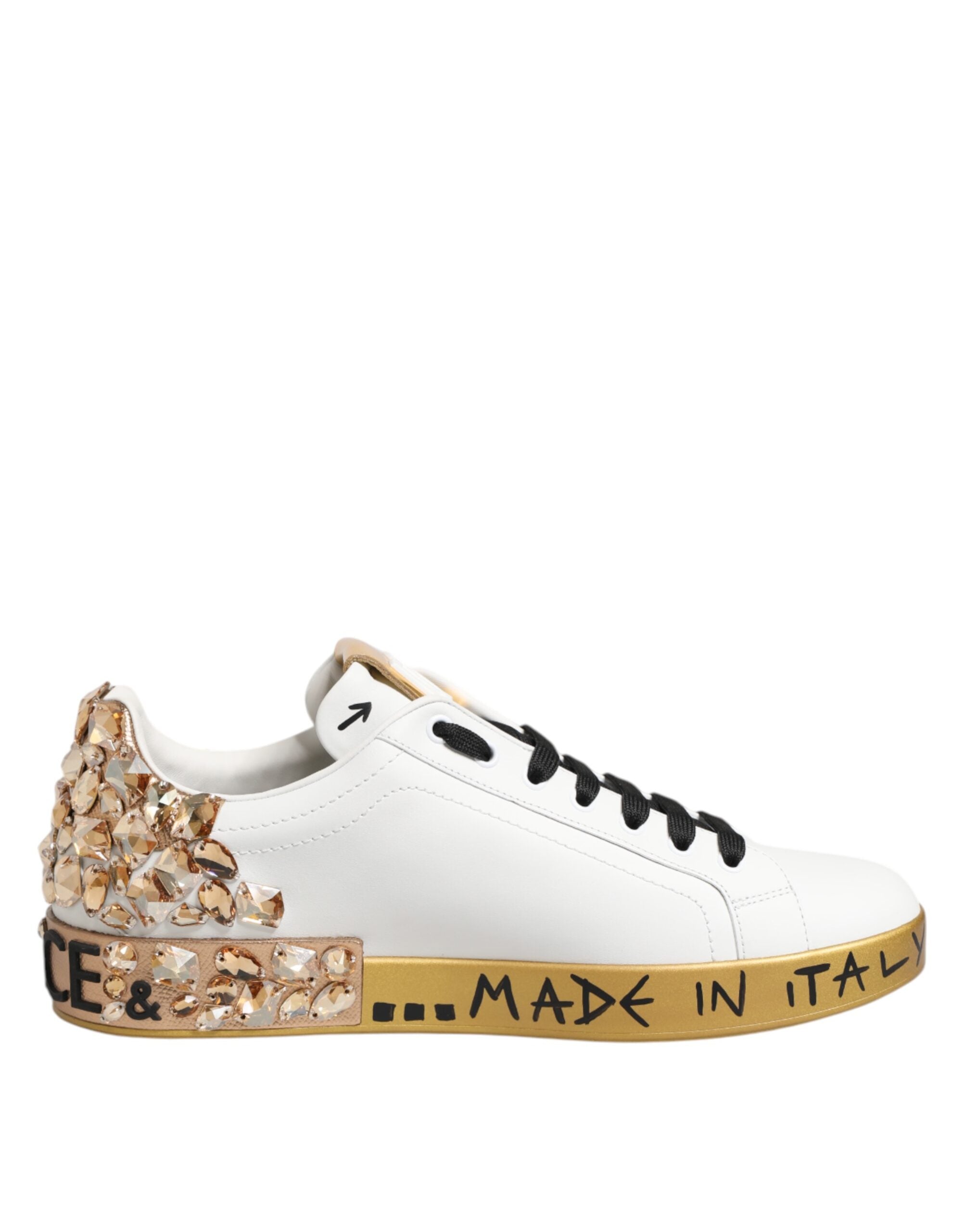 White Gold Crystal Portofino Sneakers Shoes - ventzia