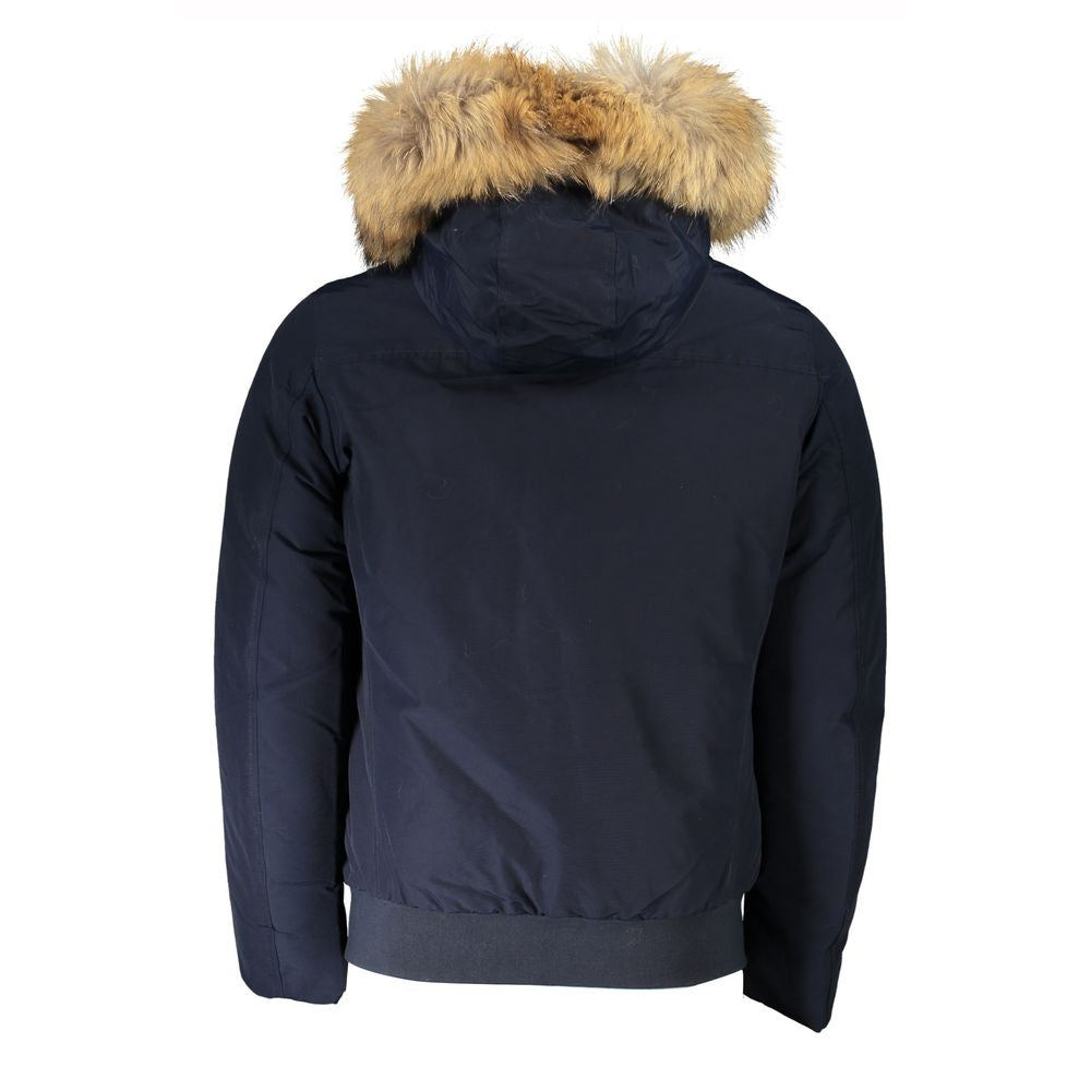 Blue Cotton Men's Jacket with Removable Hood - ventzia