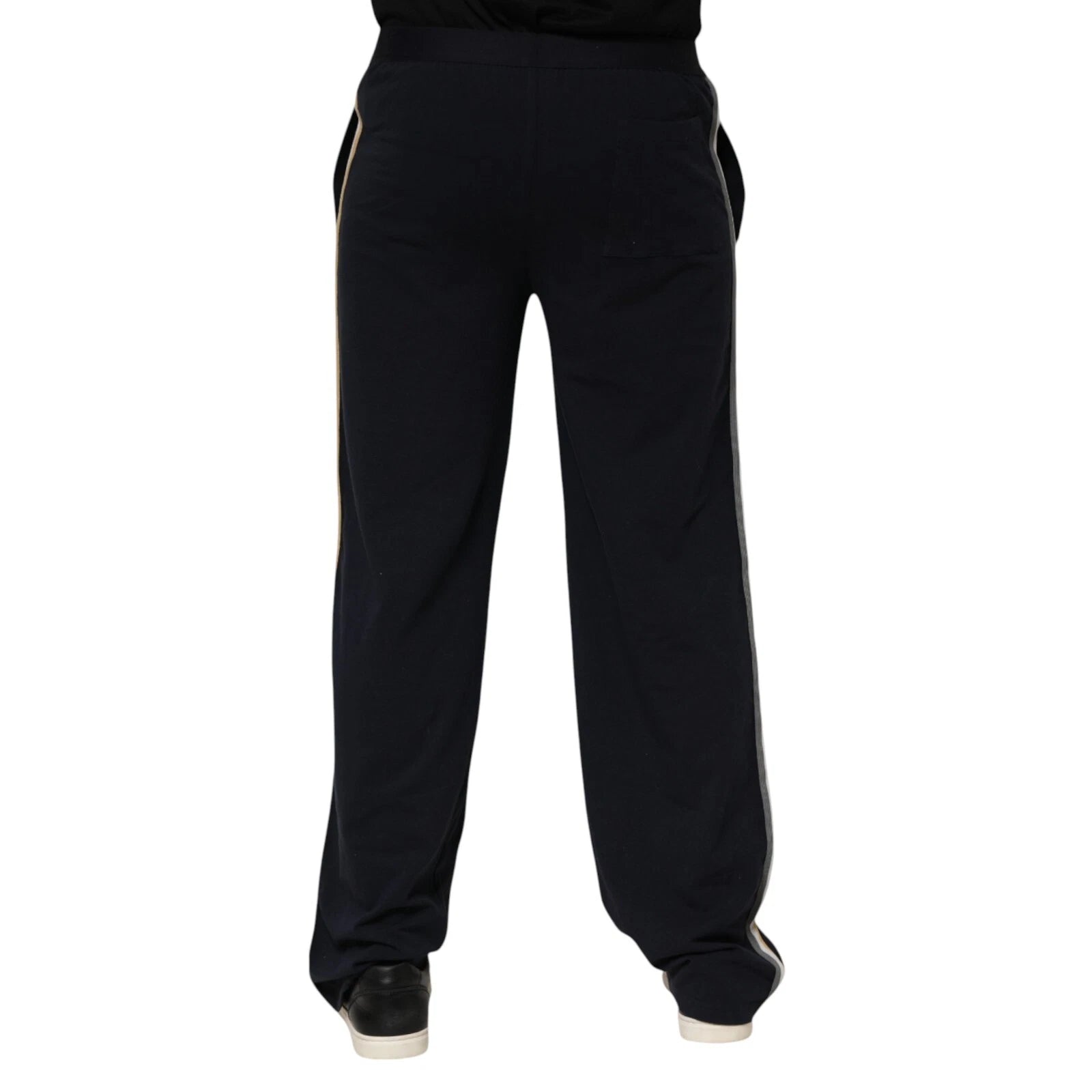 Black Modal Spandex Straight Logo Trouser Pants - ventzia