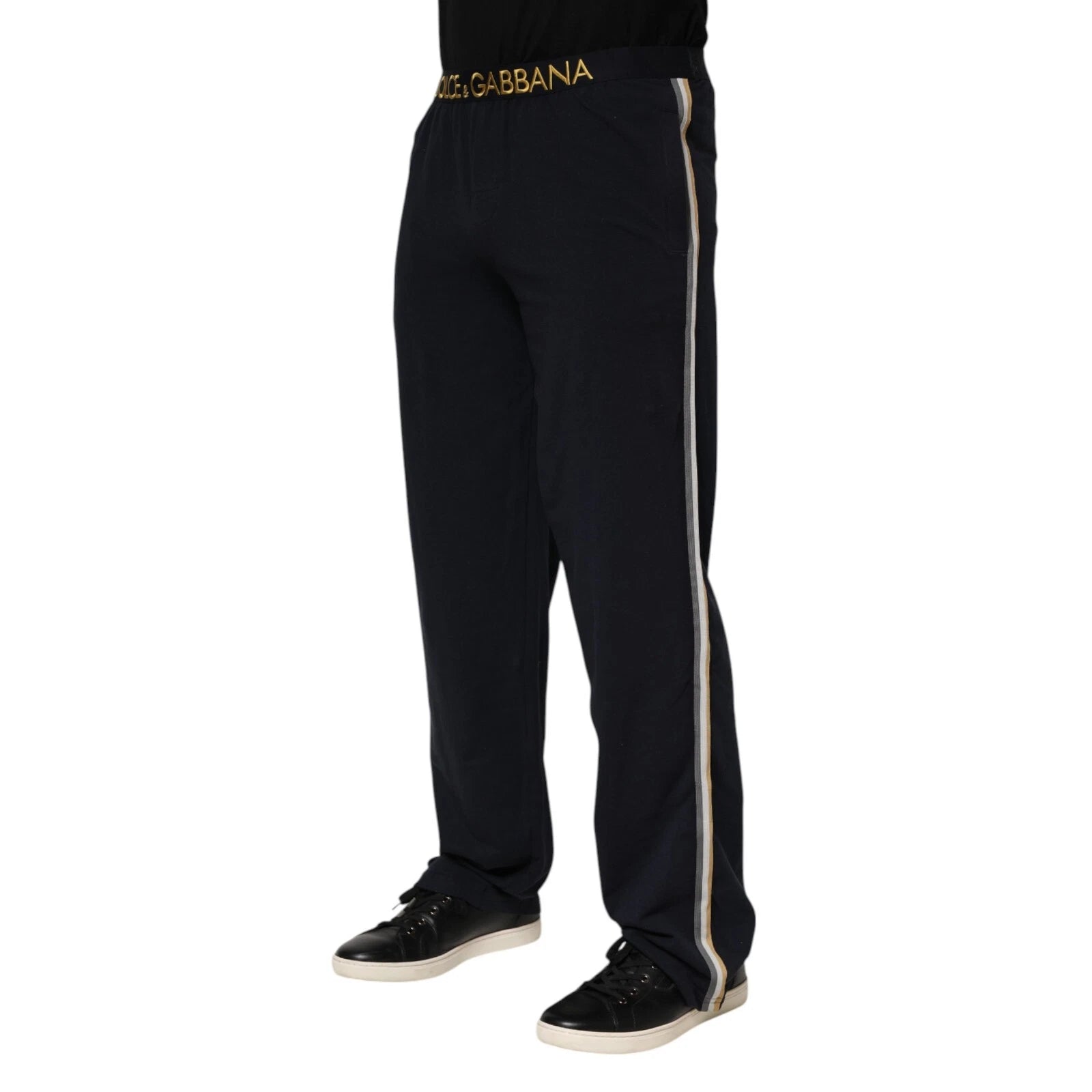 Black Modal Spandex Straight Logo Trouser Pants - ventzia
