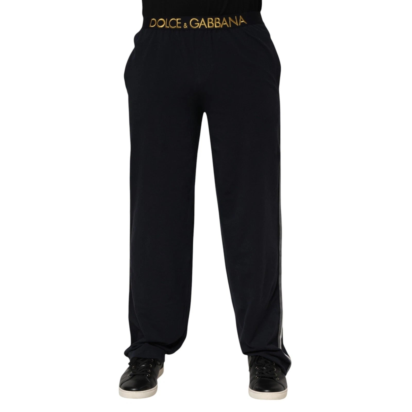 Black Modal Spandex Straight Logo Trouser Pants - ventzia