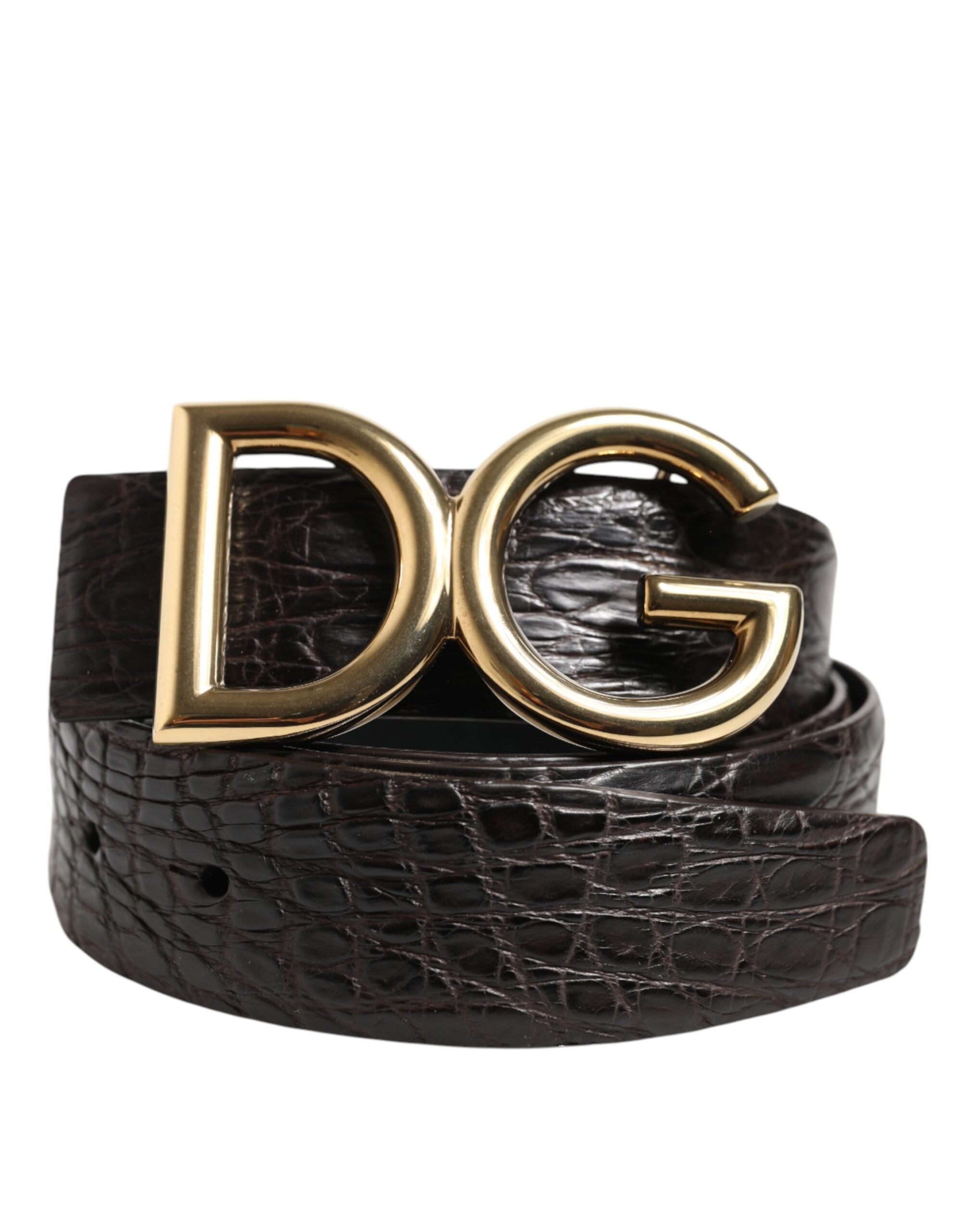 Black Exotic Leather DG Logo Buckle Belt - ventzia