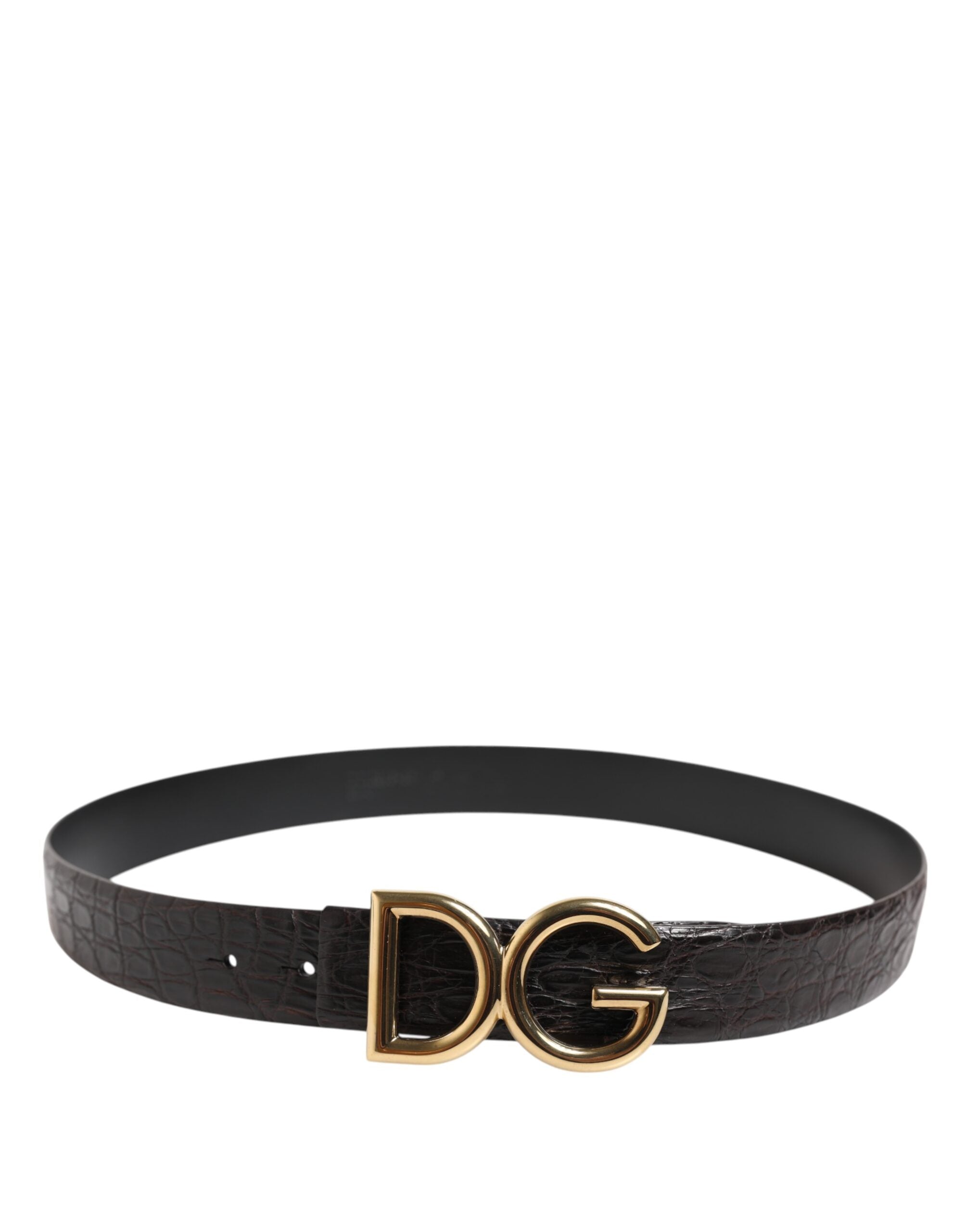Black Exotic Leather DG Logo Buckle Belt - ventzia