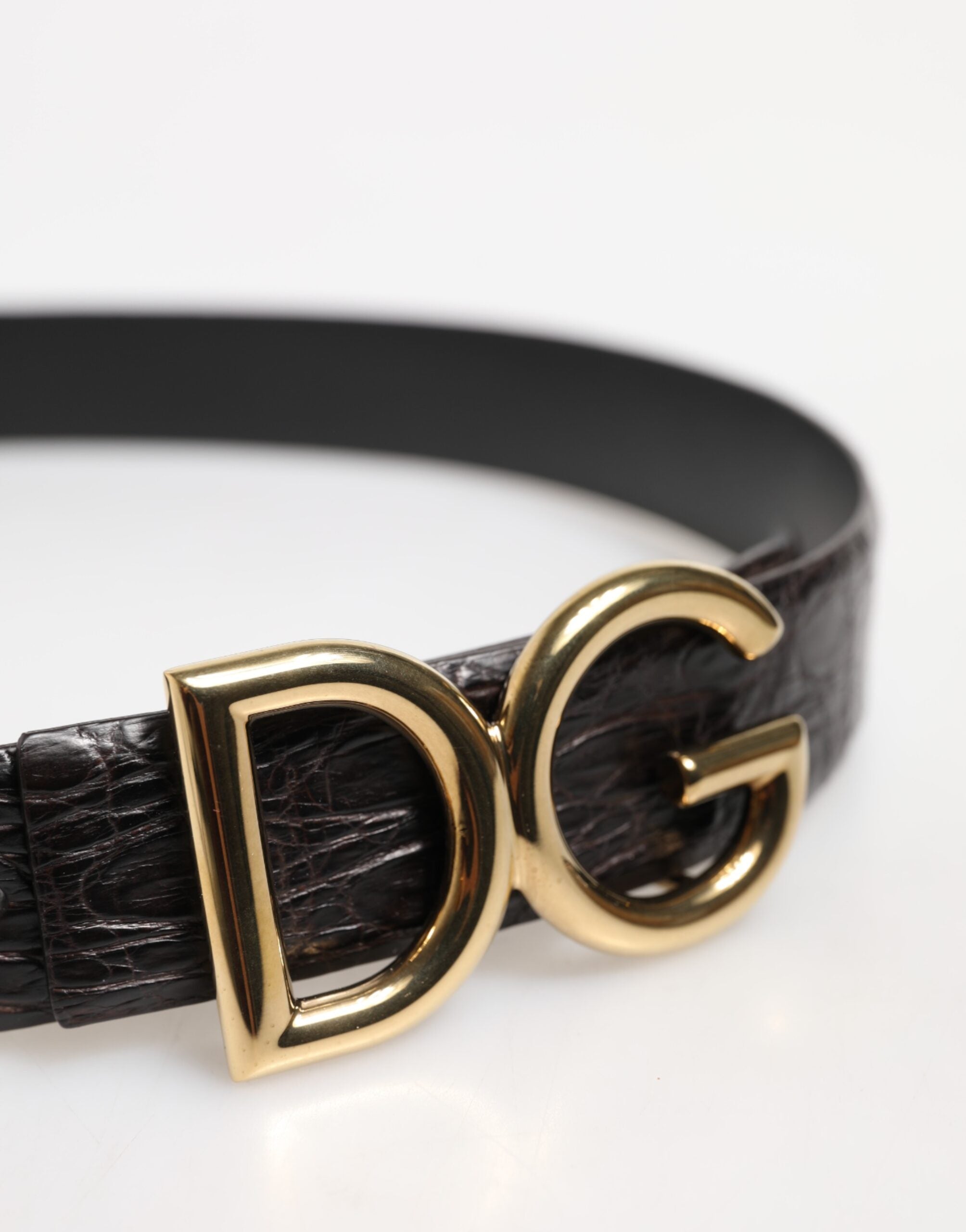 Black Exotic Leather DG Logo Buckle Belt - ventzia