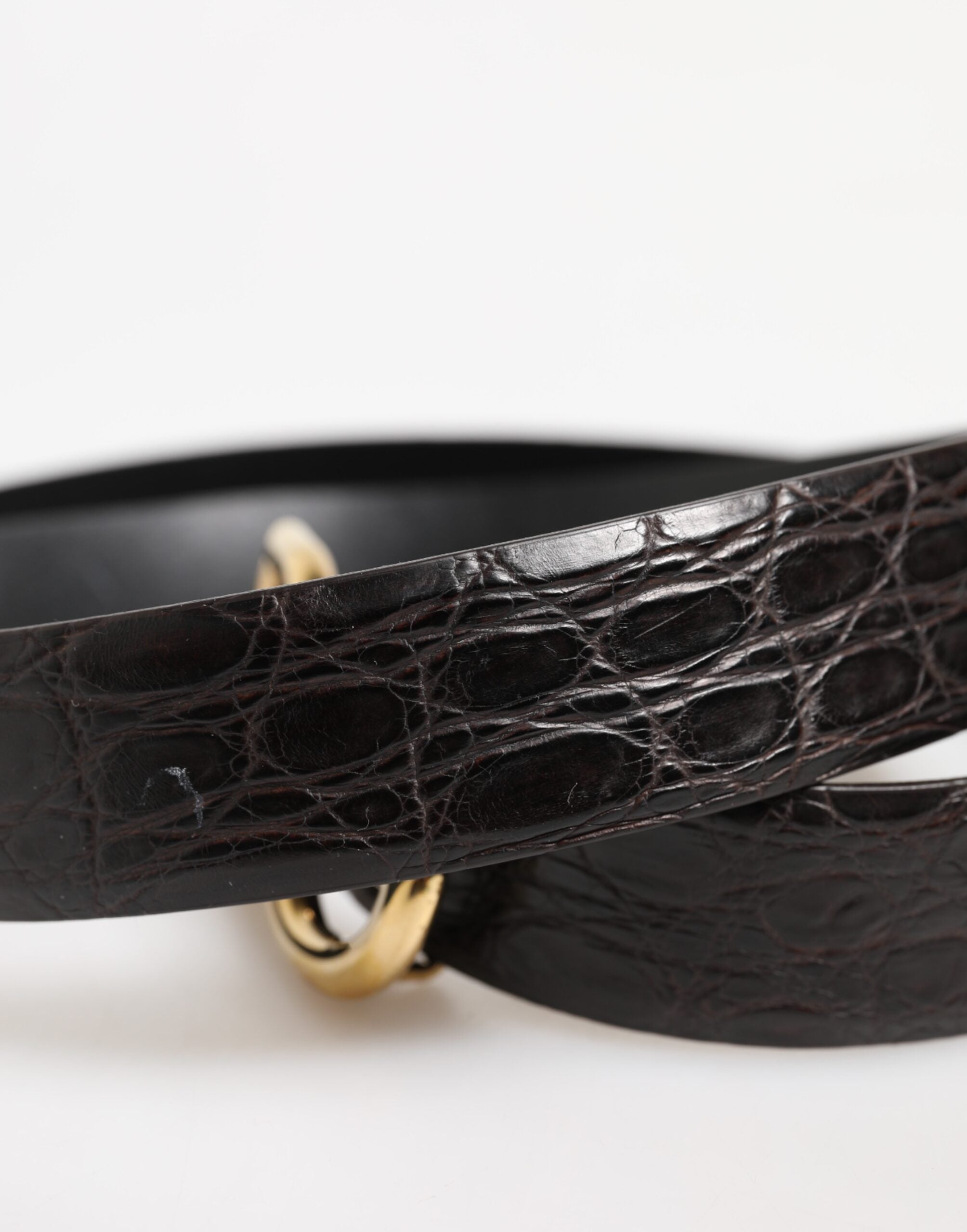 Black Exotic Leather DG Logo Buckle Belt - ventzia