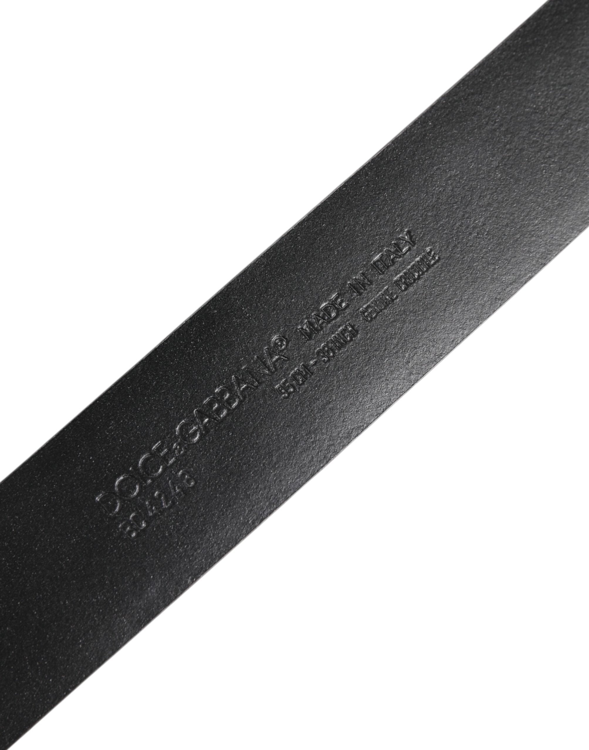 Black Exotic Leather DG Logo Buckle Belt - ventzia
