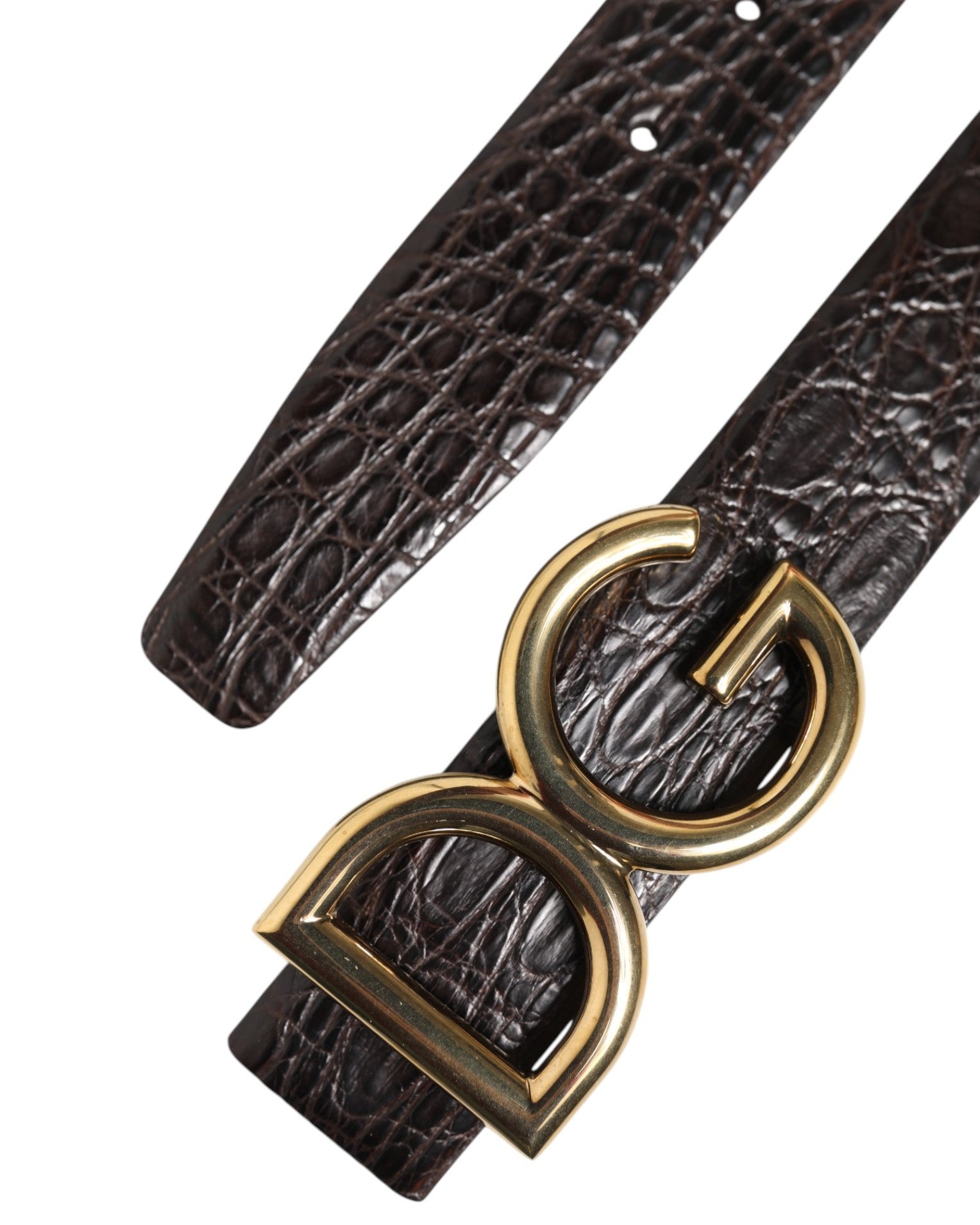Black Exotic Leather DG Logo Buckle Belt - ventzia