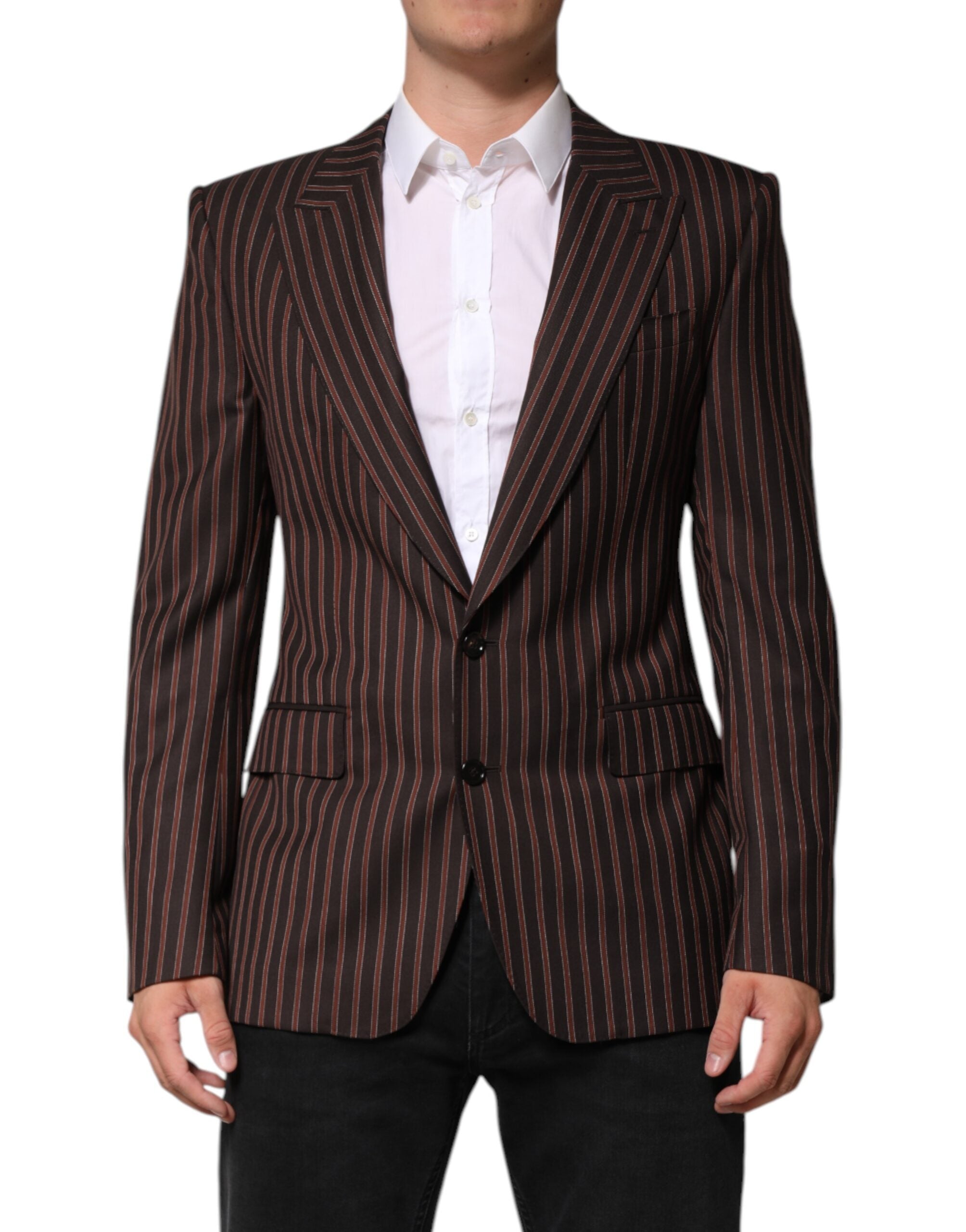 Black Brown Stripe Single Breasted Blazer - ventzia