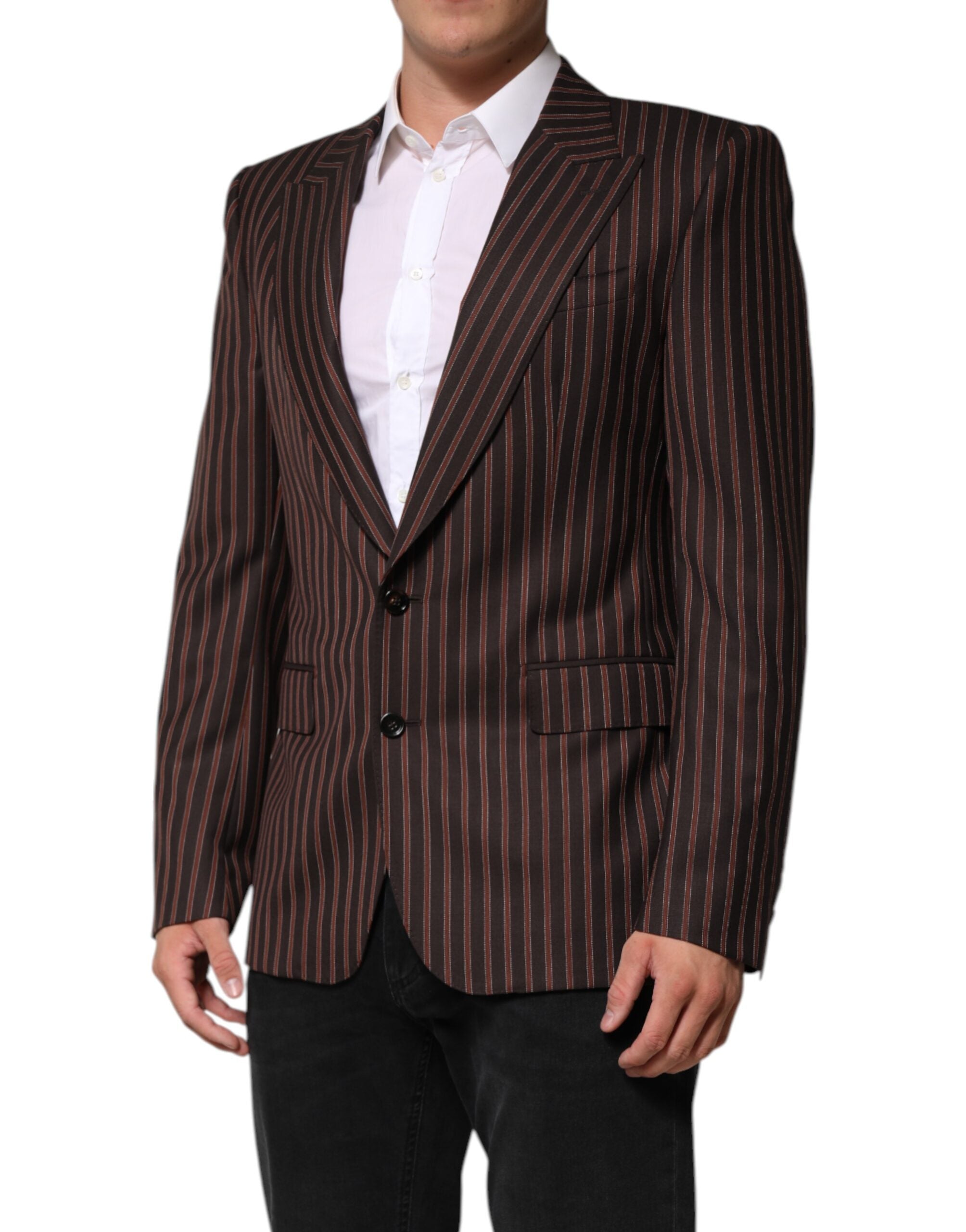 Black Brown Stripe Single Breasted Blazer - ventzia