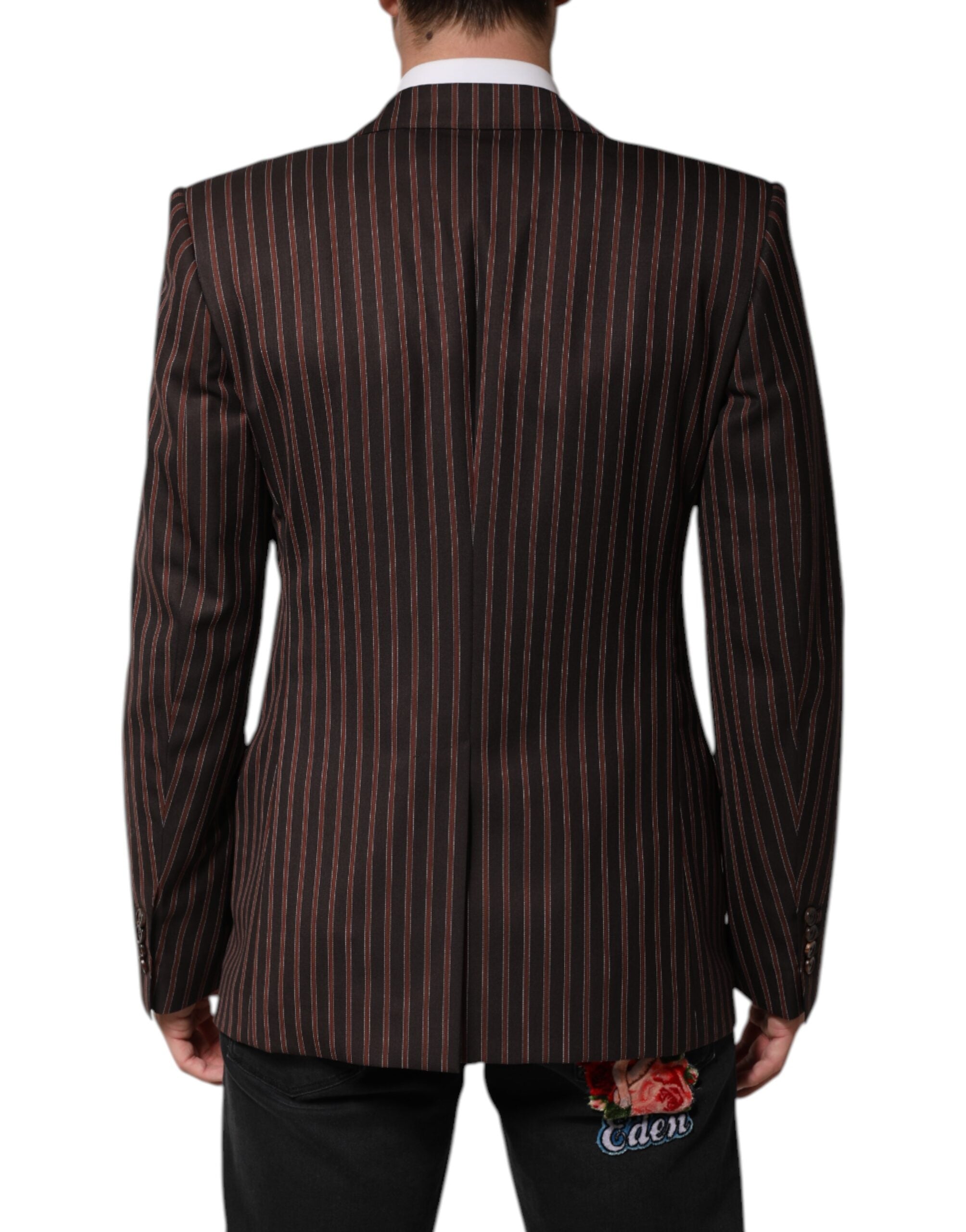 Black Brown Stripe Single Breasted Blazer - ventzia