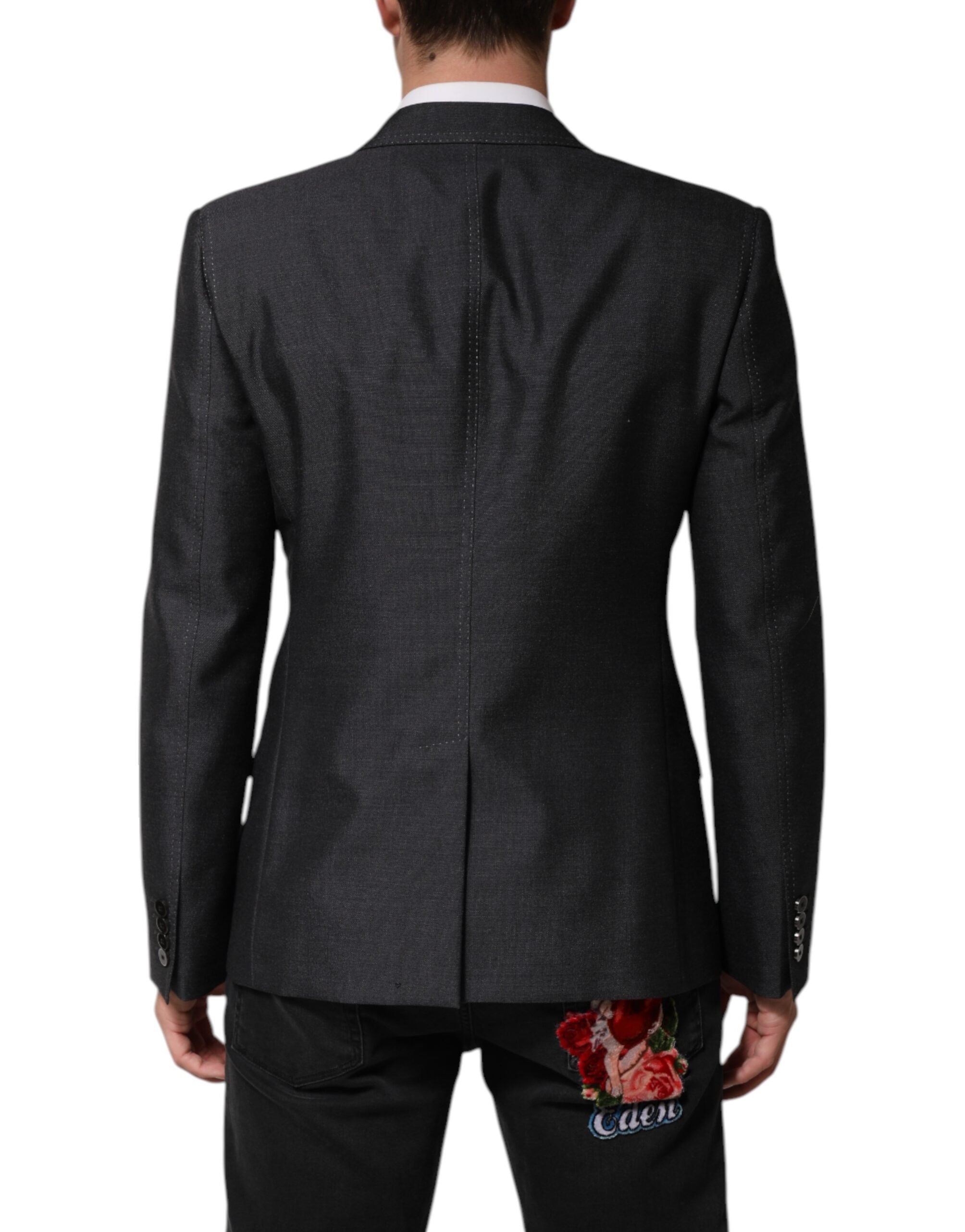 Dark Gray Bee Embroidery Wool Coat Blazer - ventzia