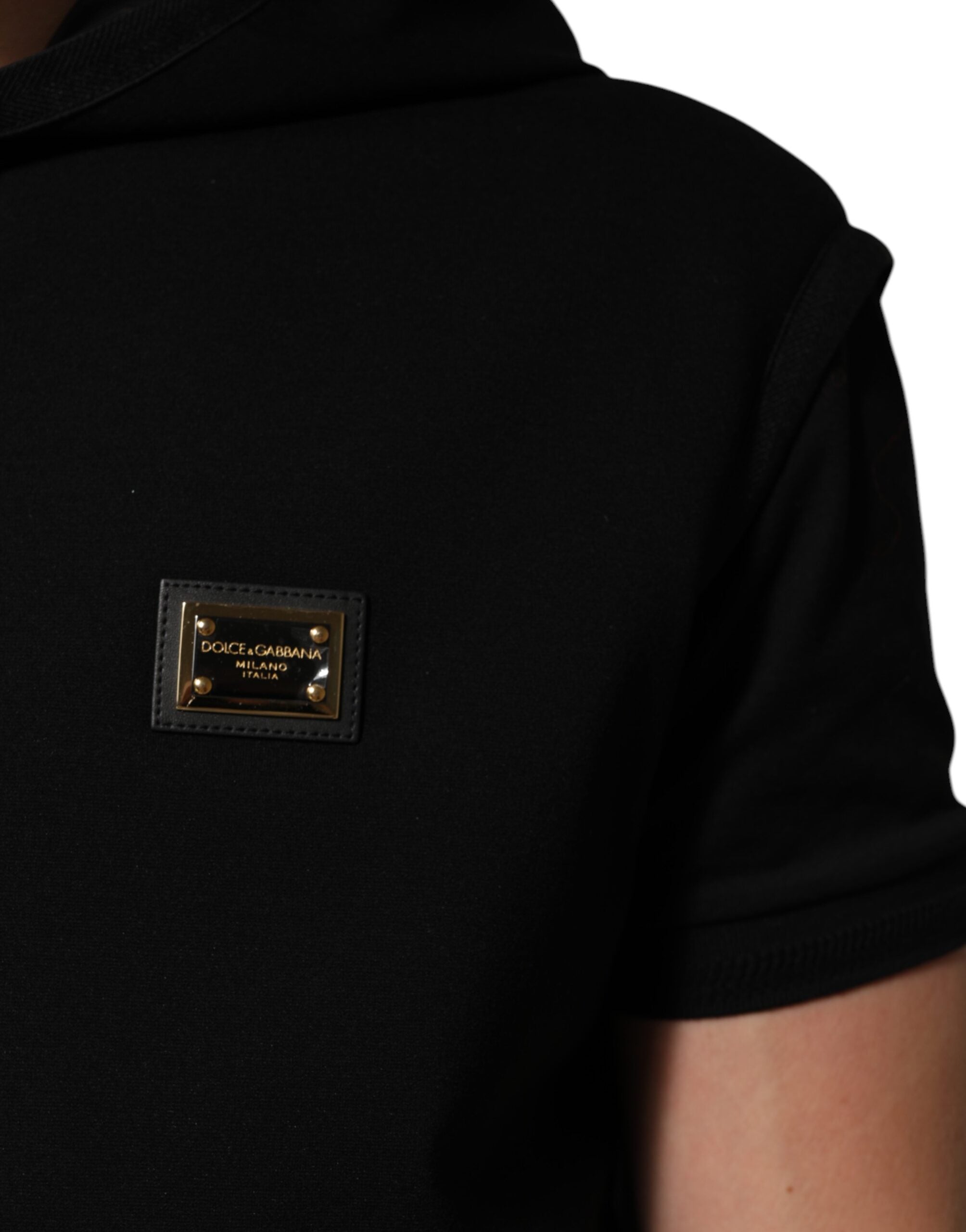 Black Sleeveless Hooded Logo Plaque Jacket - ventzia