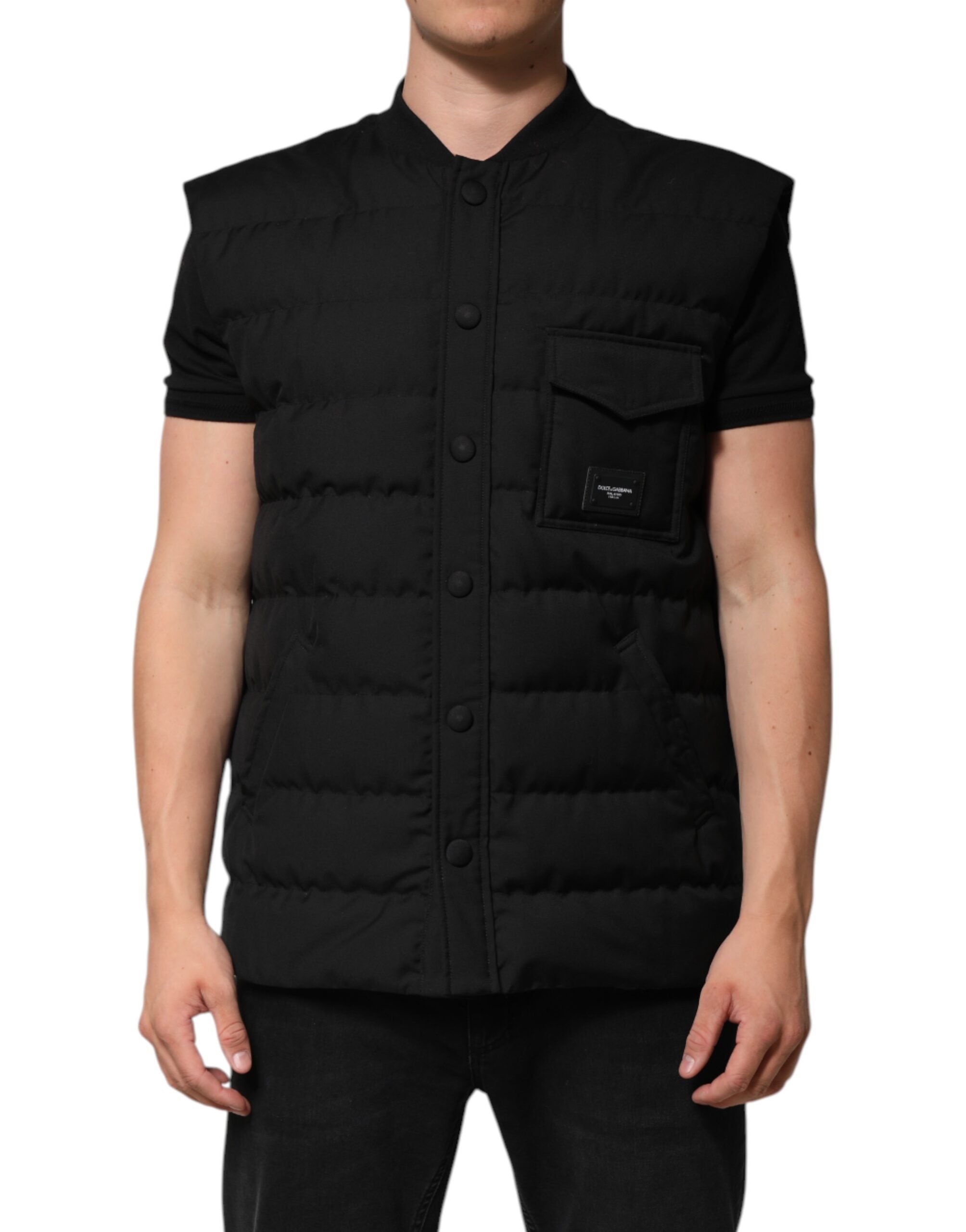Black Sleeveless Parka Logo Plaque Jacket - ventzia