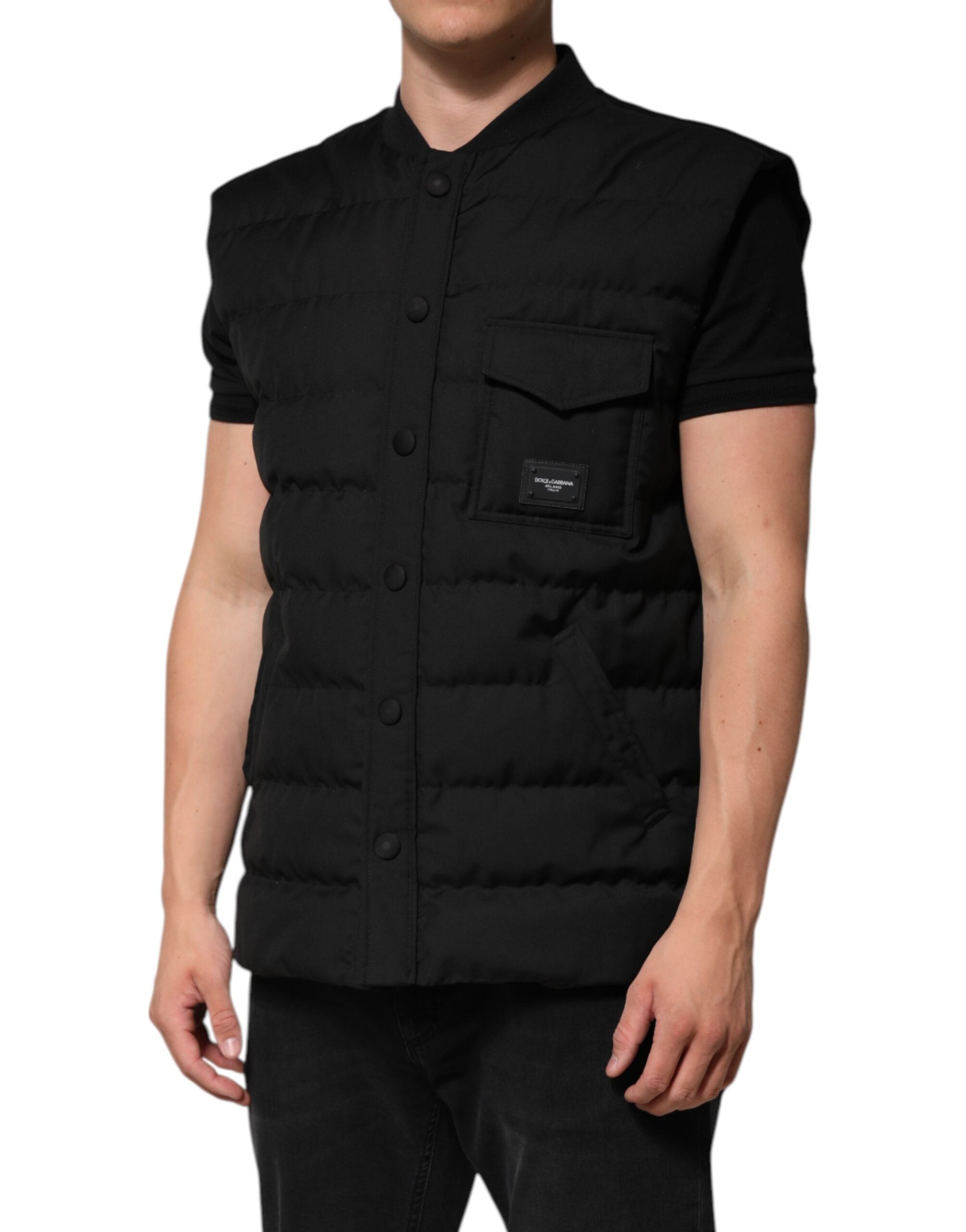 Black Sleeveless Parka Logo Plaque Jacket - ventzia