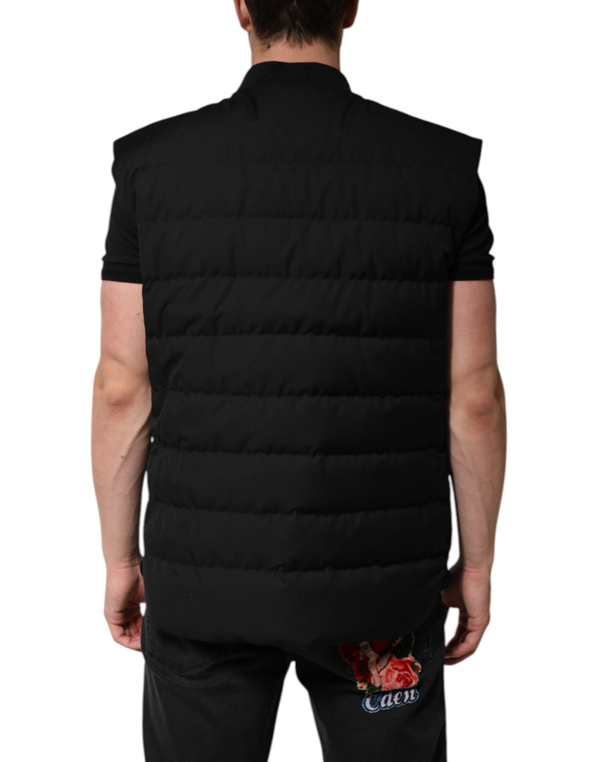 Black Sleeveless Parka Logo Plaque Jacket - ventzia