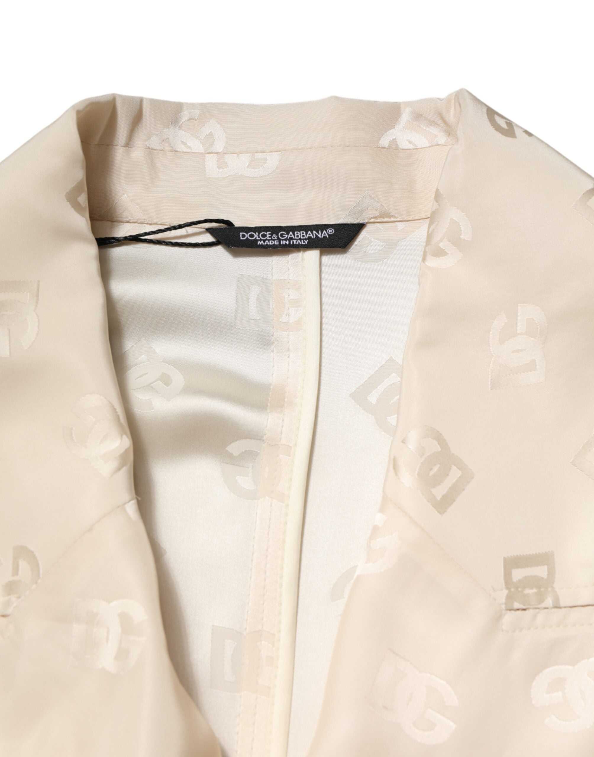 Beige Polyester Logo Monogram Coat Jacket - ventzia